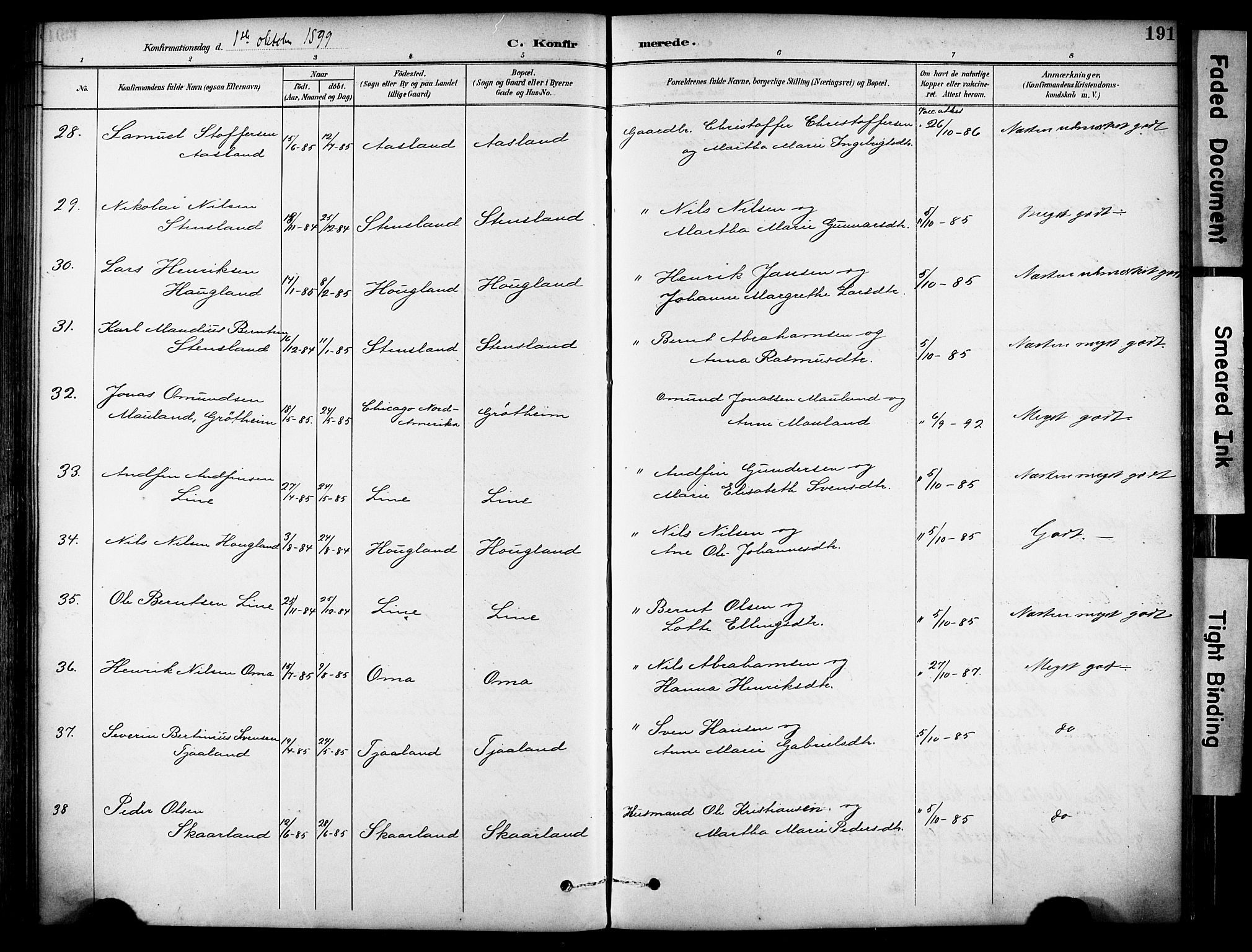 Lye sokneprestkontor, AV/SAST-A-101794/001/30BA/L0011: Parish register (official) no. A 9, 1893-1903, p. 191