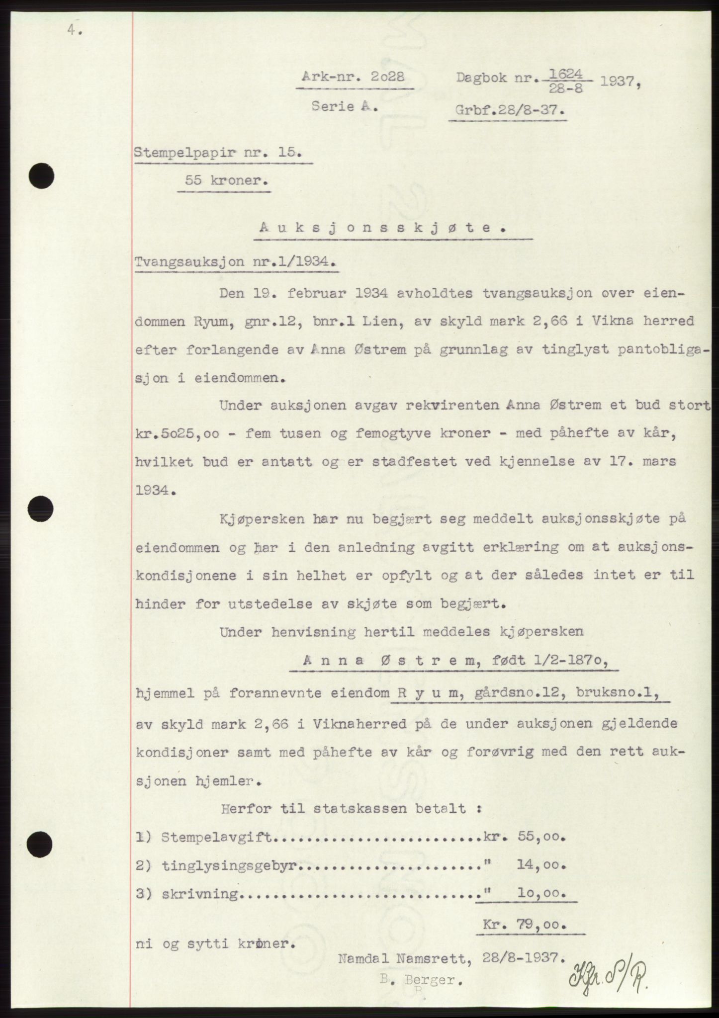 Namdal sorenskriveri, SAT/A-4133/1/2/2C: Mortgage book no. -, 1937-1939, Deed date: 28.08.1937
