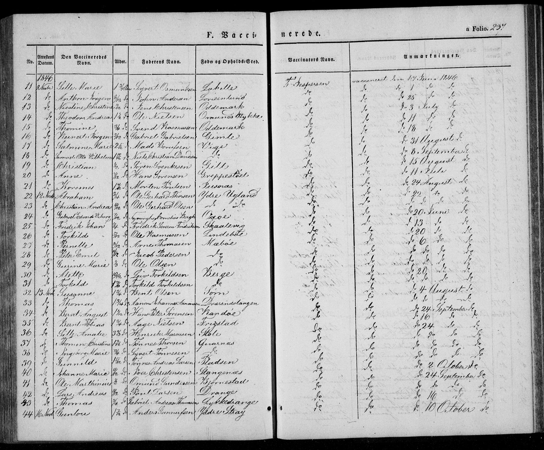 Oddernes sokneprestkontor, AV/SAK-1111-0033/F/Fa/Faa/L0006: Parish register (official) no. A 6, 1838-1851, p. 237