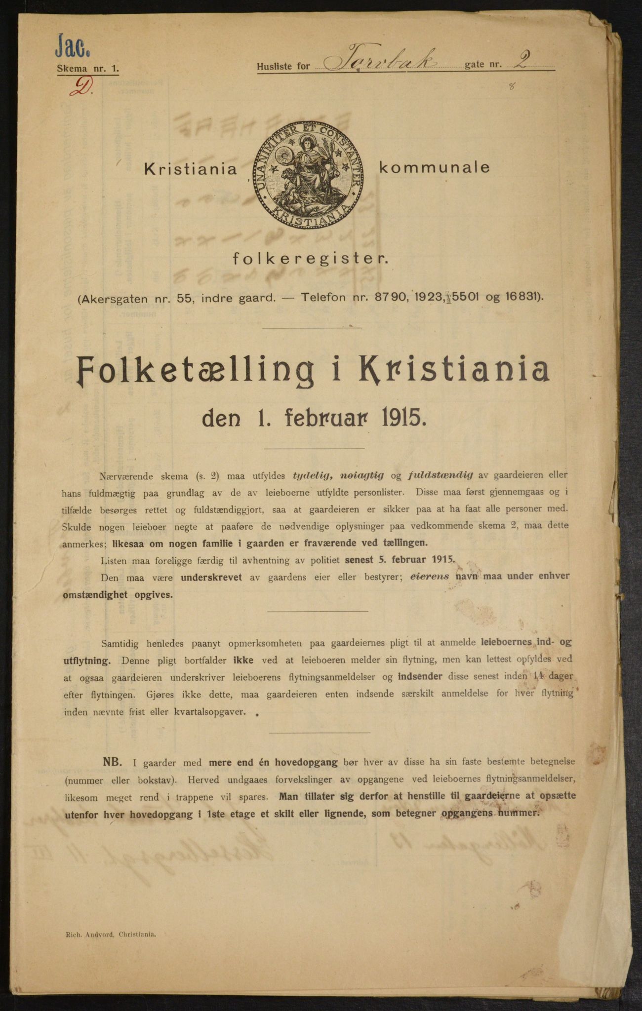 OBA, Municipal Census 1915 for Kristiania, 1915, p. 115317