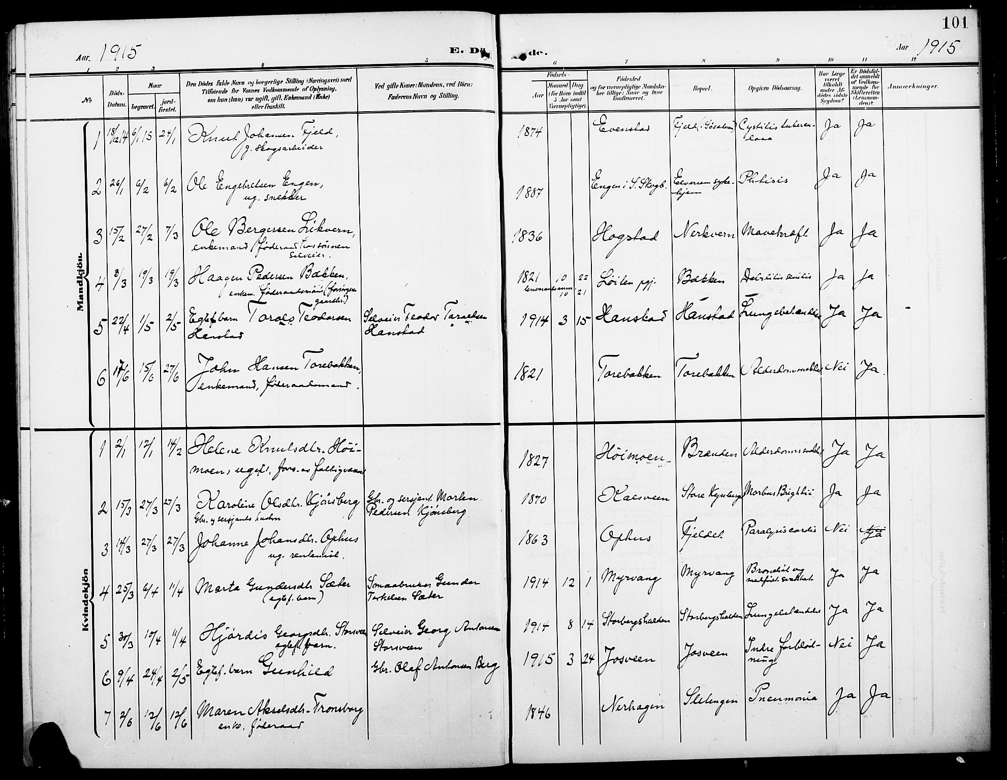 Elverum prestekontor, AV/SAH-PREST-044/H/Ha/Hab/L0008: Parish register (copy) no. 8, 1908-1918, p. 101