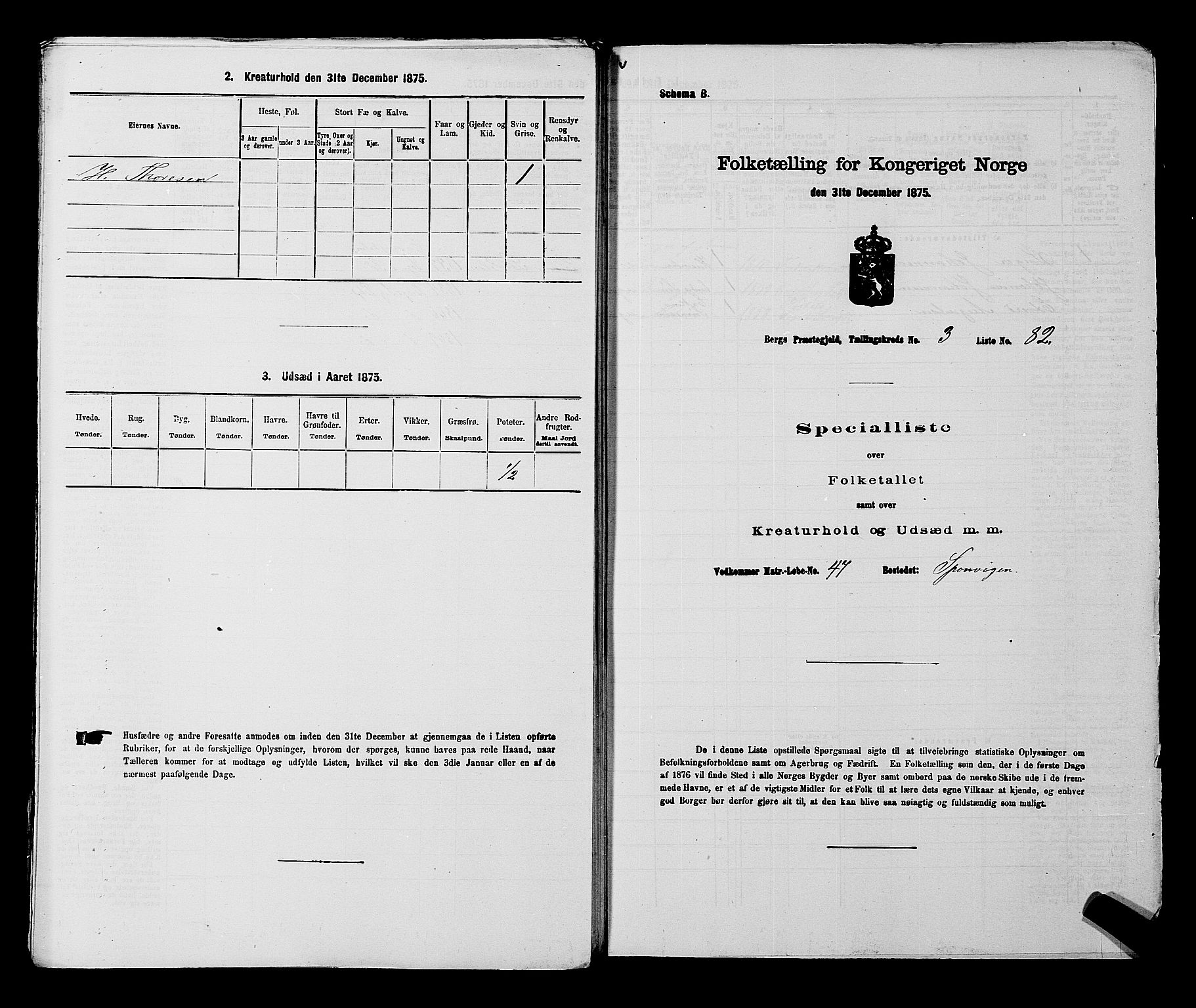 RA, 1875 census for 0116P Berg, 1875, p. 460