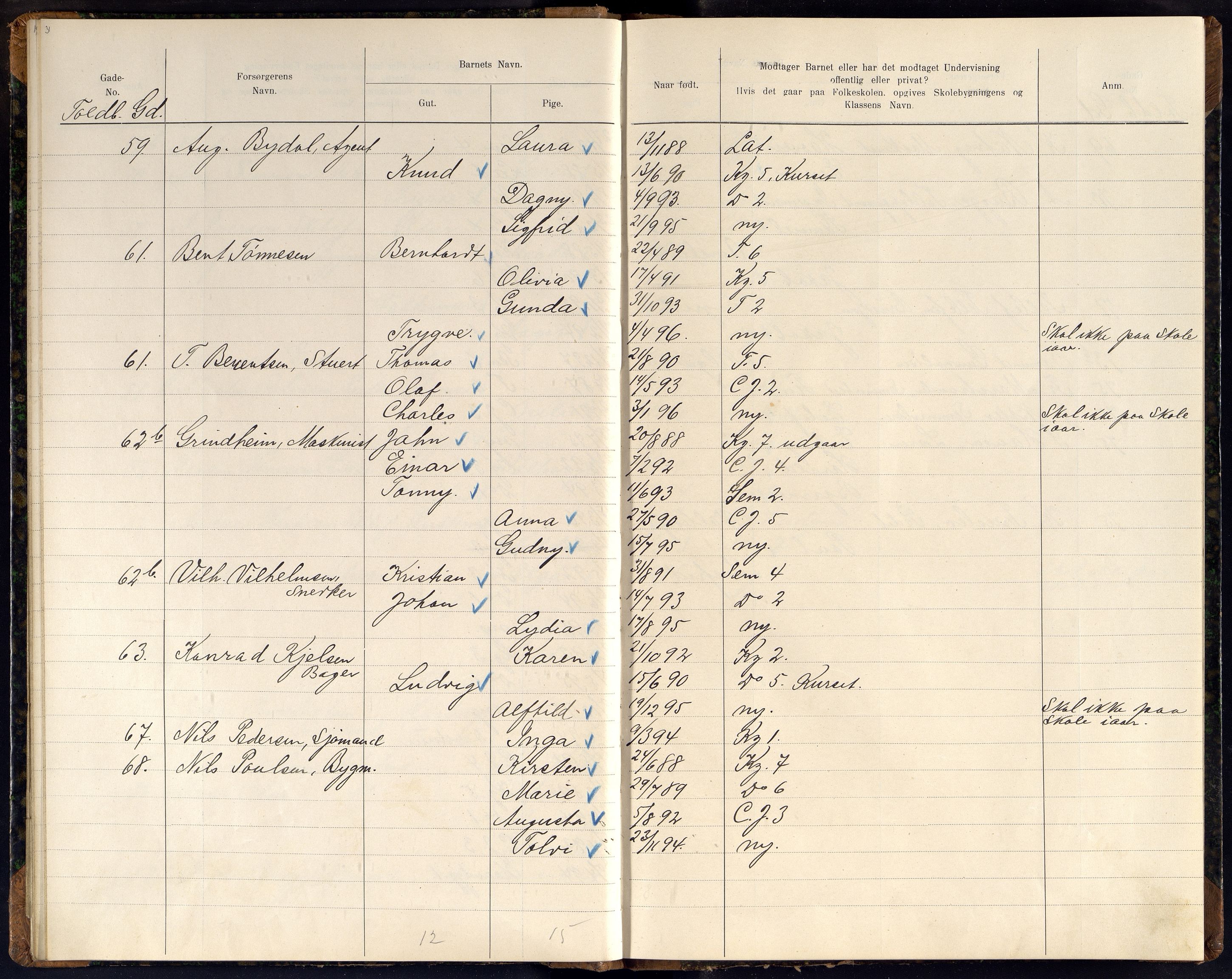 Kristiansand By - Skolekommisjonen/ -Styret, ARKSOR/1001KG510/J/Jb/L0011: Barnetelling, 1902, p. 31-32