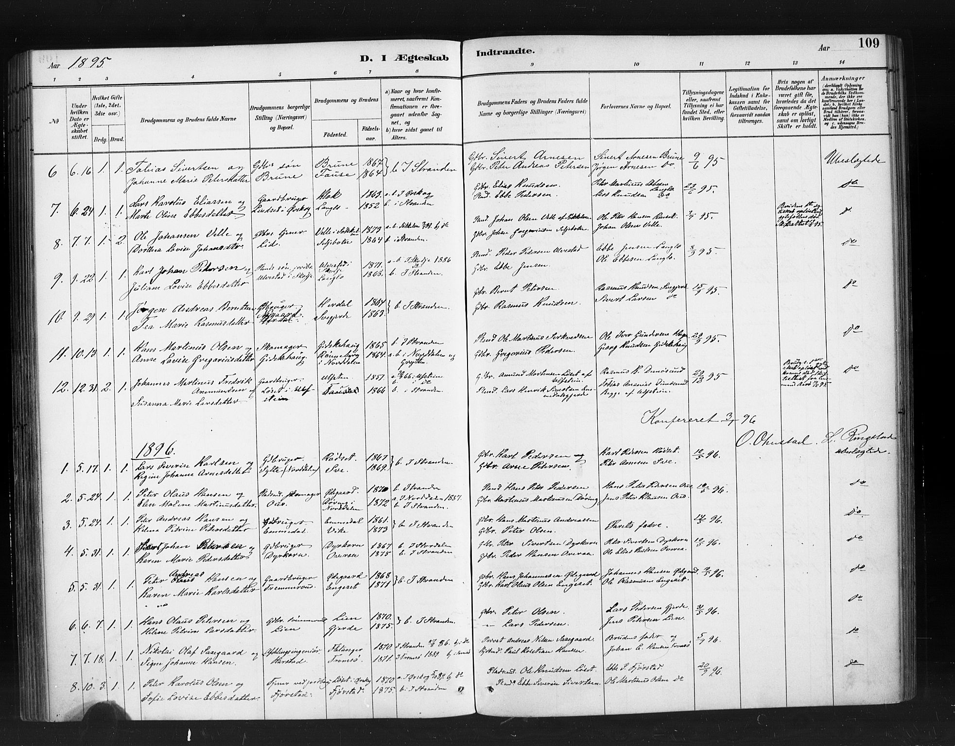 Ministerialprotokoller, klokkerbøker og fødselsregistre - Møre og Romsdal, SAT/A-1454/520/L0283: Parish register (official) no. 520A12, 1882-1898, p. 109