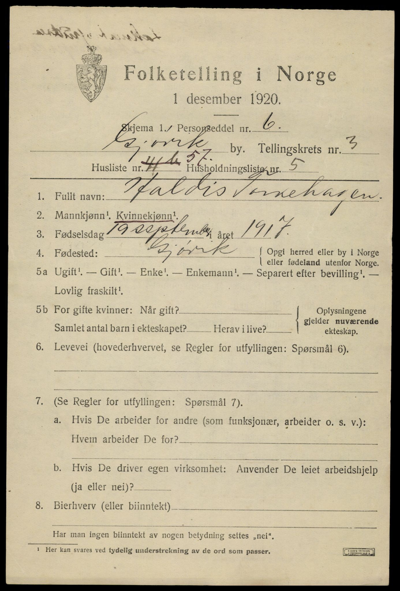 SAH, 1920 census for Gjøvik, 1920, p. 7822