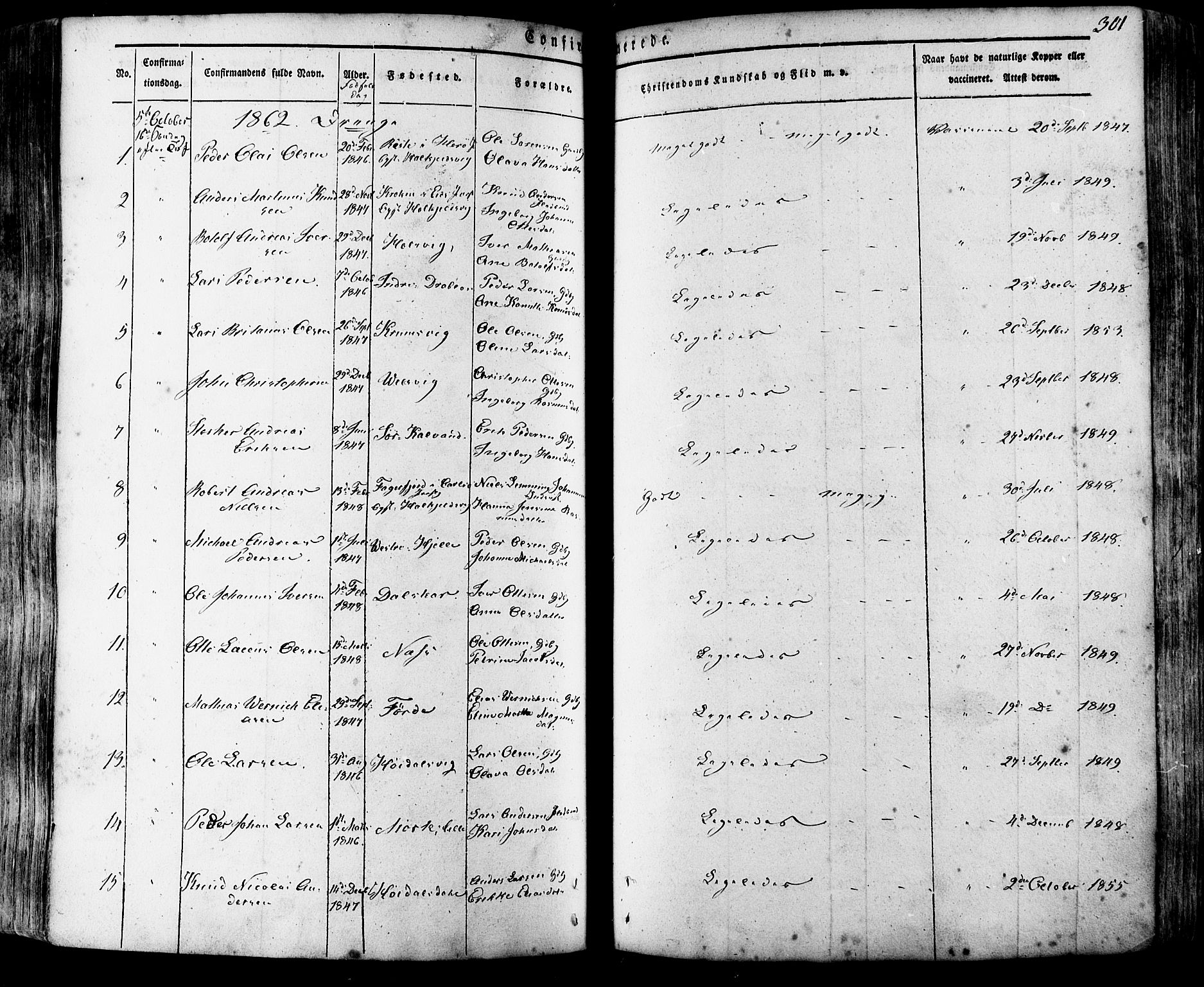 Ministerialprotokoller, klokkerbøker og fødselsregistre - Møre og Romsdal, SAT/A-1454/511/L0140: Parish register (official) no. 511A07, 1851-1878, p. 301