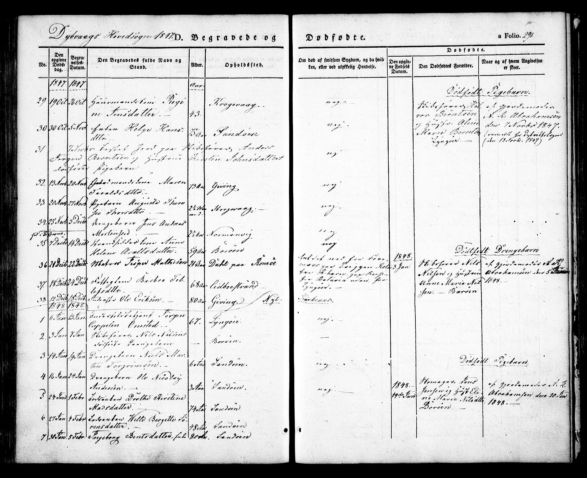 Dypvåg sokneprestkontor, AV/SAK-1111-0007/F/Fa/Faa/L0005: Parish register (official) no. A 5, 1841-1854, p. 291