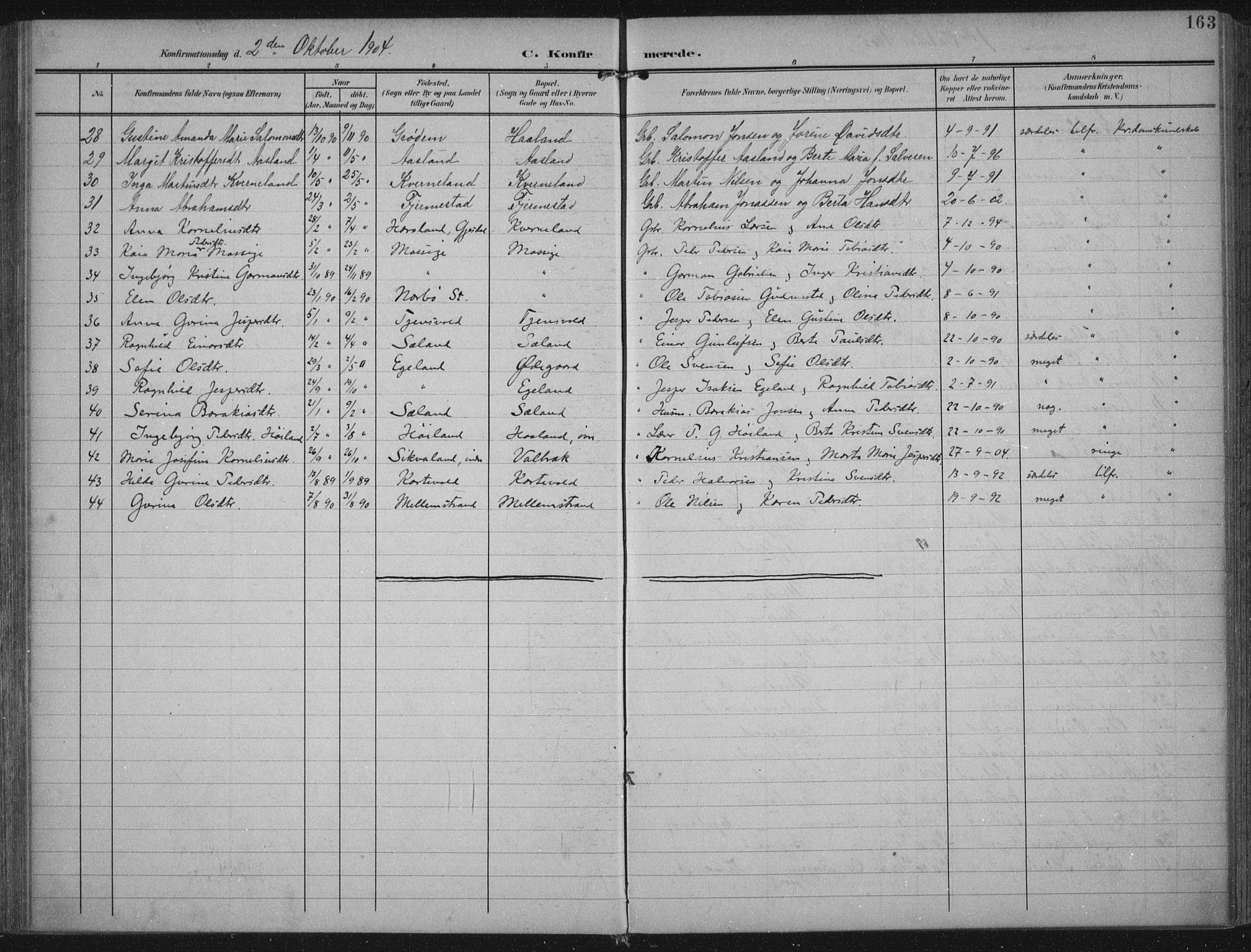 Lye sokneprestkontor, AV/SAST-A-101794/002/A/L0001: Parish register (official) no. A 12, 1904-1920, p. 163