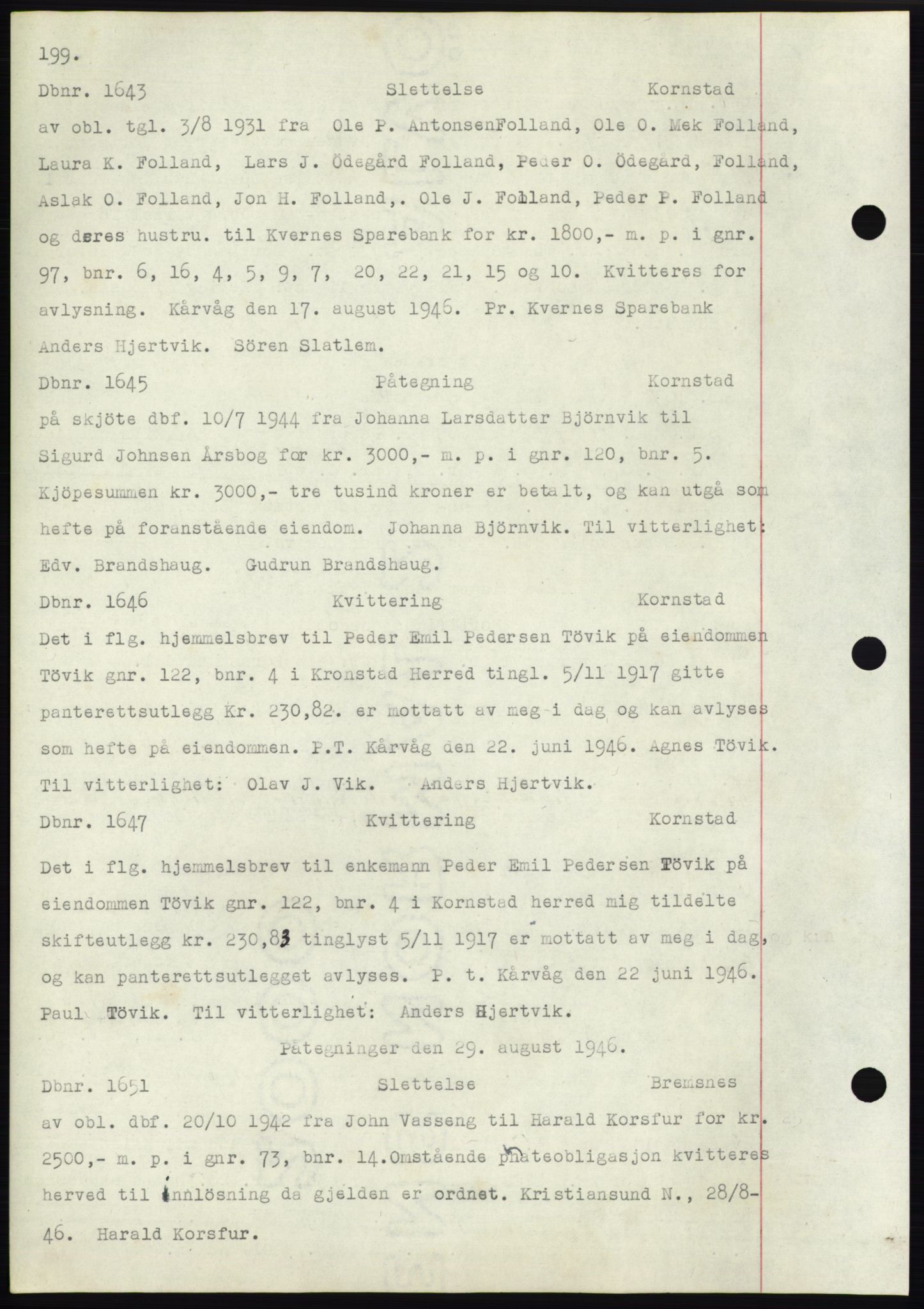 Nordmøre sorenskriveri, SAT/A-4132/1/2/2Ca: Mortgage book no. C82b, 1946-1951, Diary no: : 1643/1946