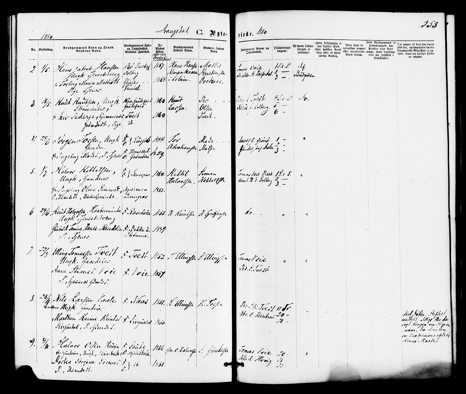 Drangedal kirkebøker, SAKO/A-258/F/Fa/L0009: Parish register (official) no. 9 /1, 1872-1884, p. 253
