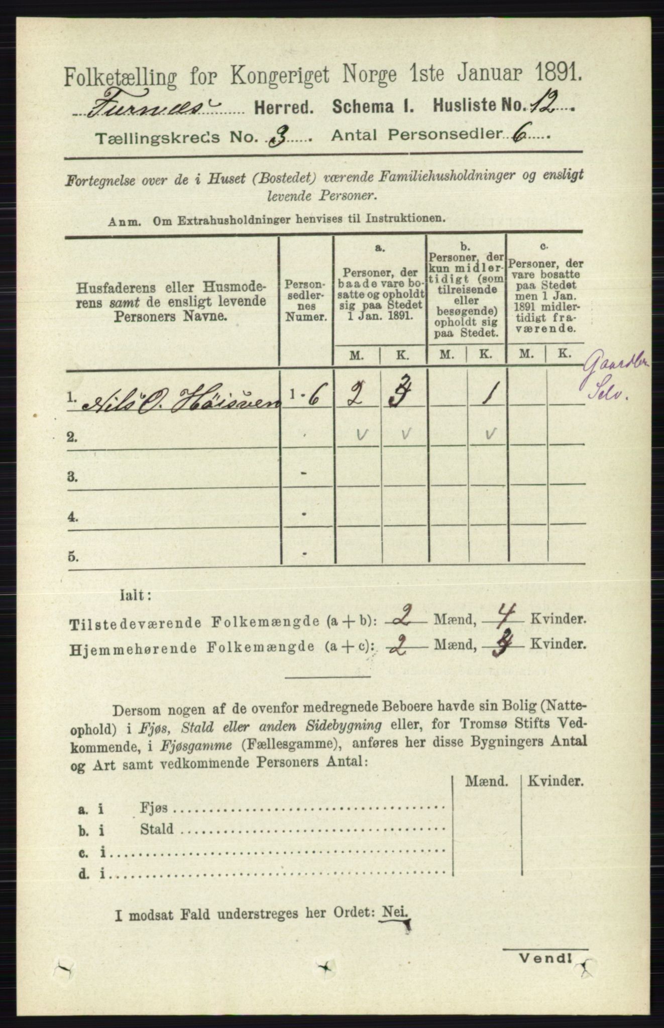 RA, Census 1891 for 0413 Furnes herred, 1891, p. 1496