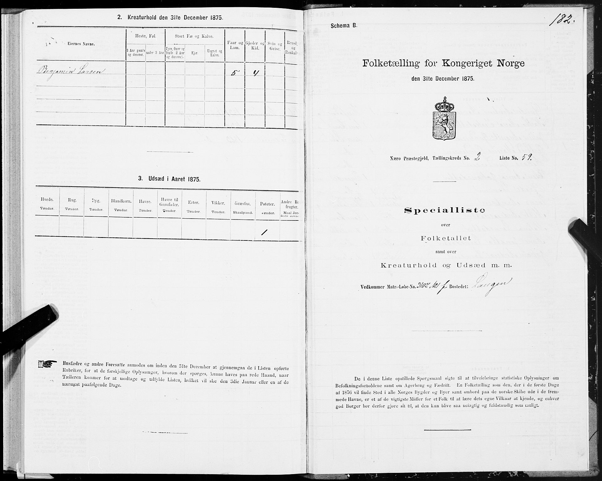 SAT, 1875 census for 1751P Nærøy, 1875, p. 1182