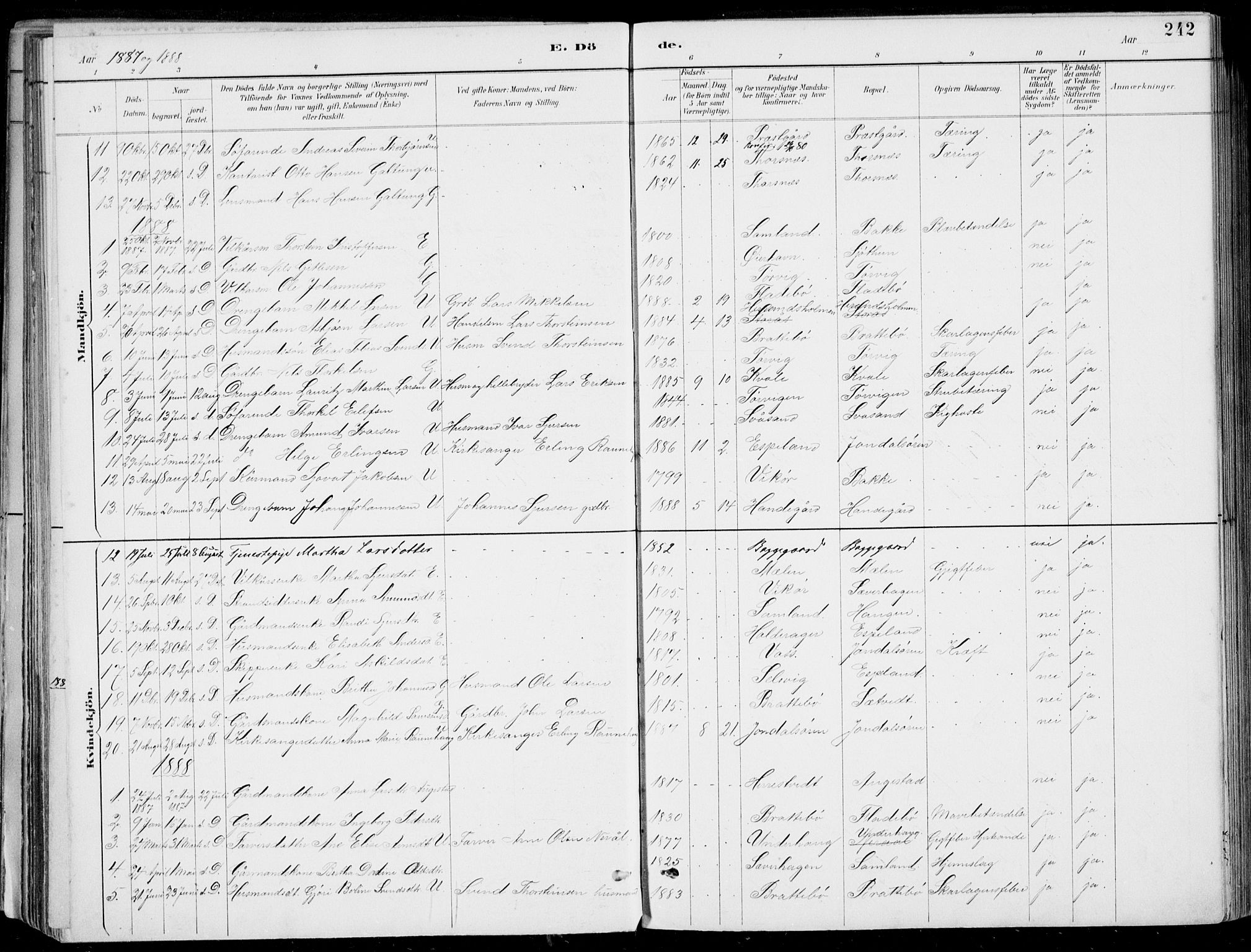 Strandebarm sokneprestembete, SAB/A-78401/H/Haa: Parish register (official) no. E  1, 1886-1908, p. 242