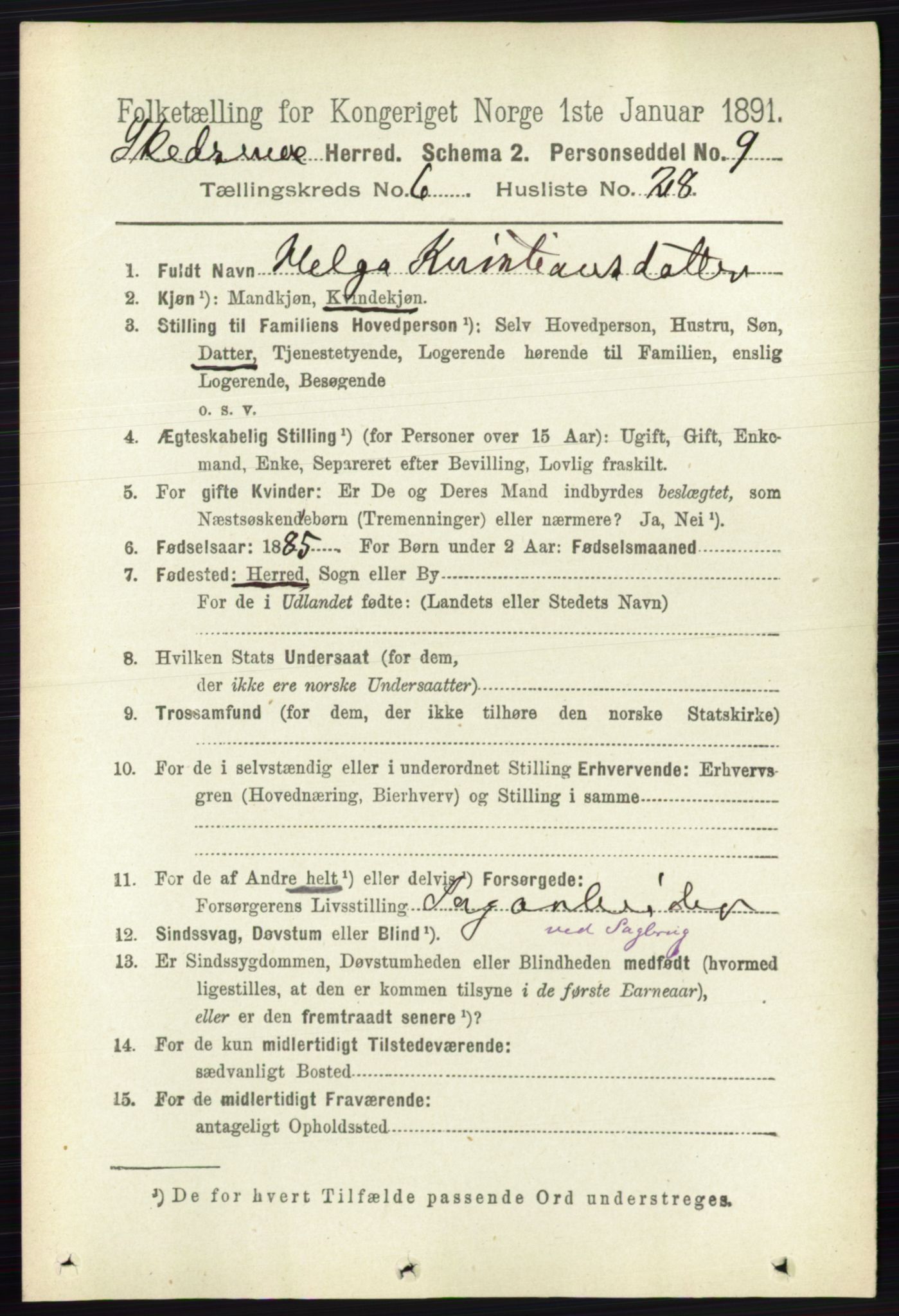 RA, 1891 census for 0231 Skedsmo, 1891, p. 2938