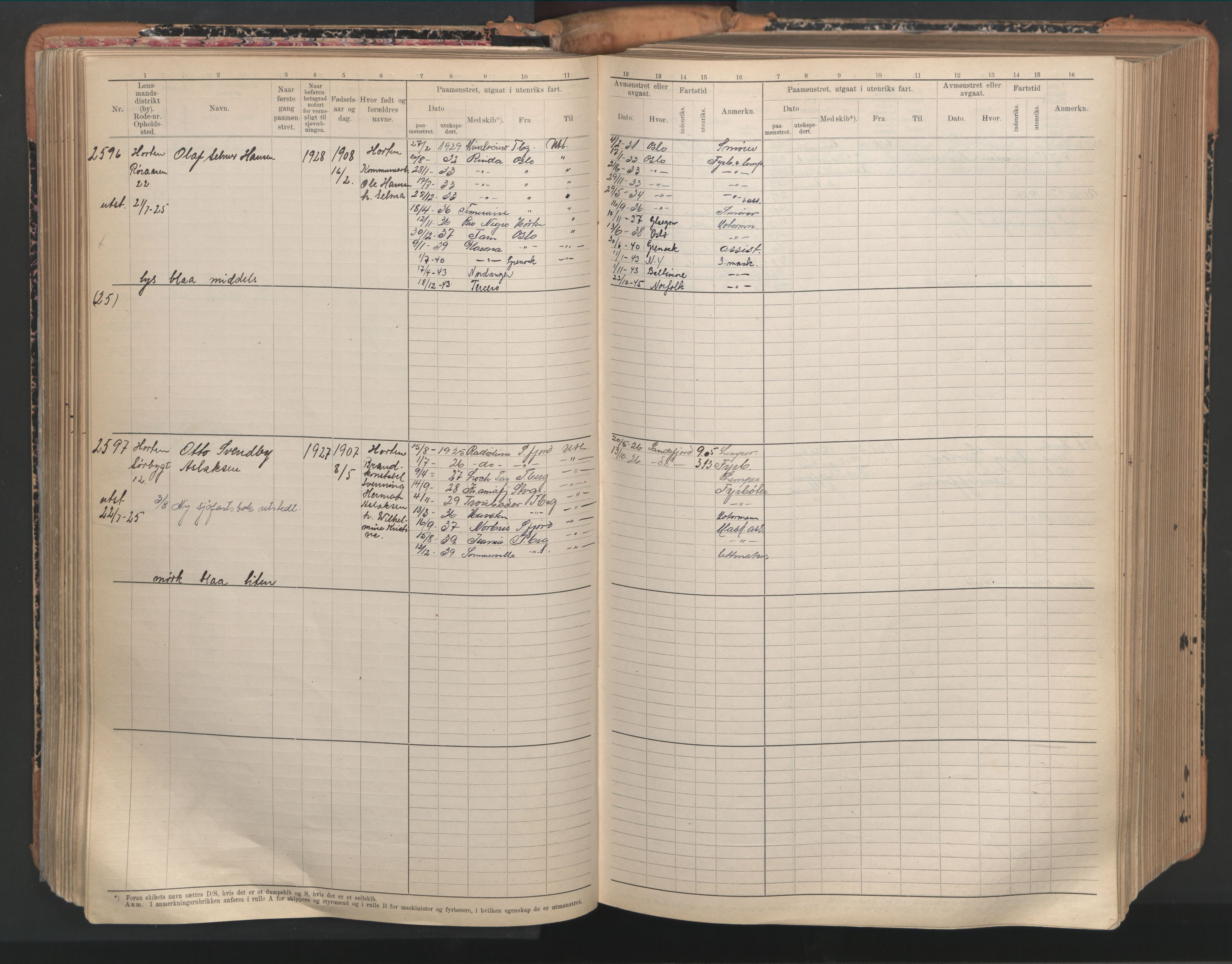 Horten innrulleringskontor, AV/SAKO-A-785/F/Fc/L0008: Hovedrulle, 1920-1948, p. 207