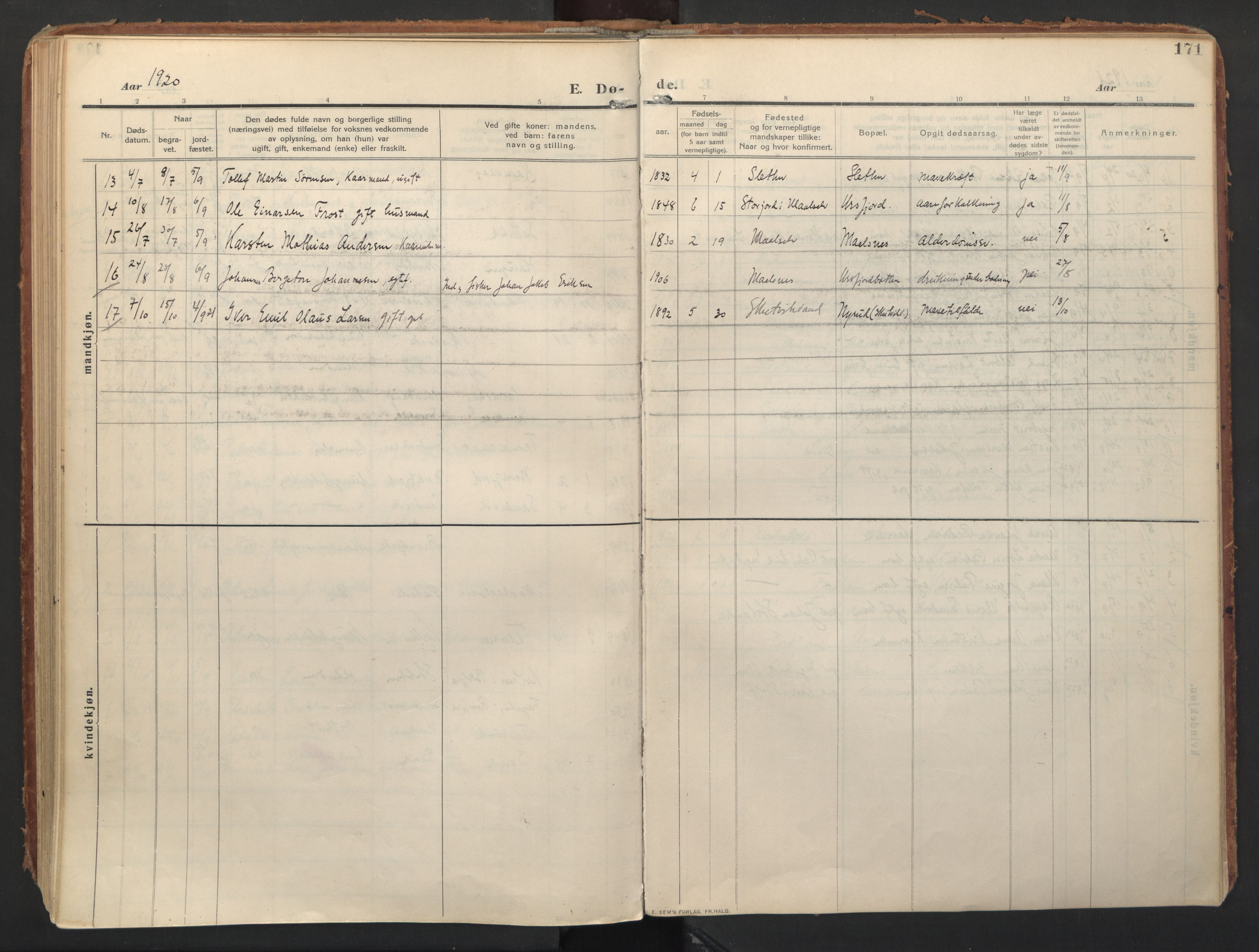 Balsfjord sokneprestembete, AV/SATØ-S-1303/G/Ga/L0008kirke: Parish register (official) no. 8, 1910-1927, p. 171