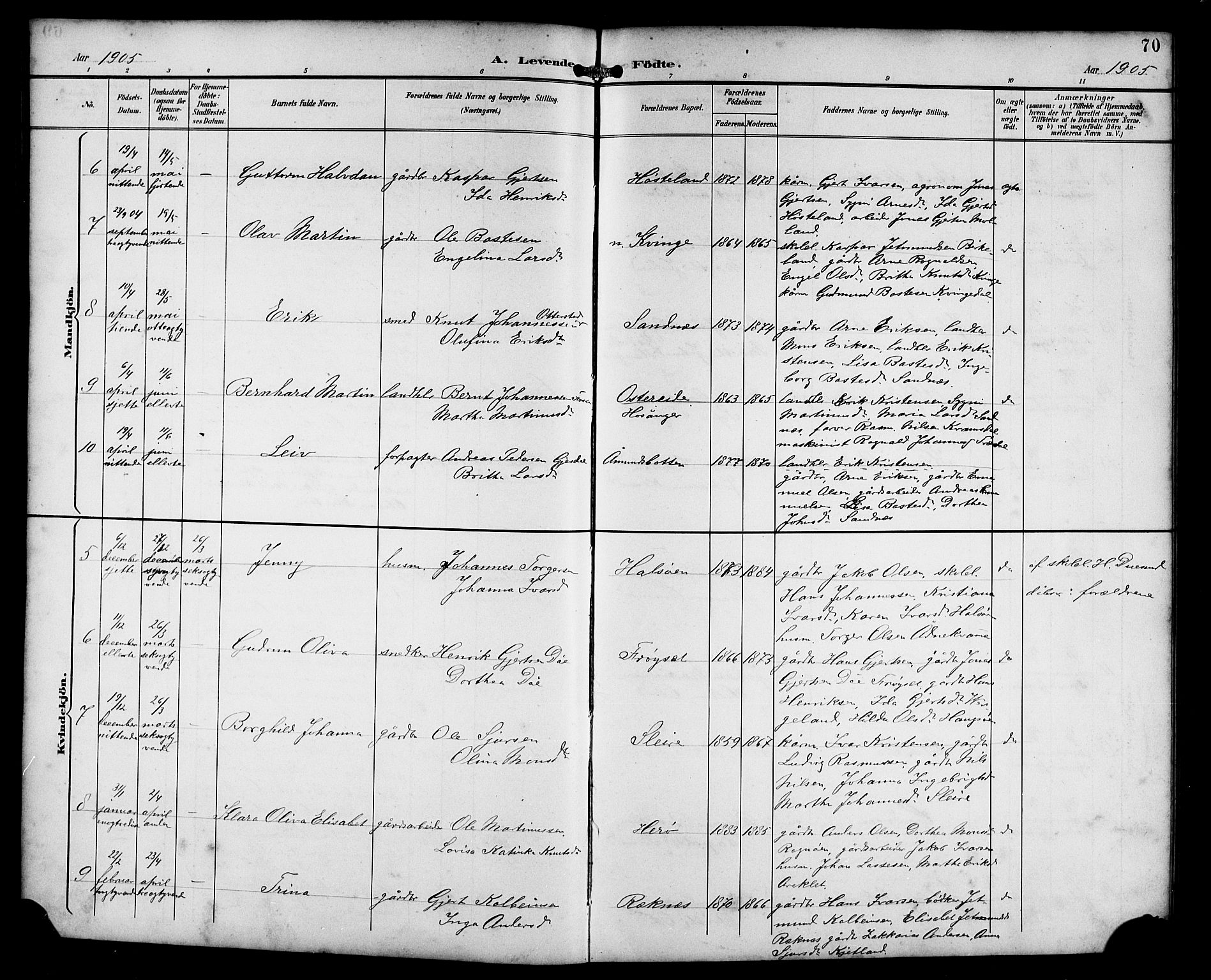 Masfjorden Sokneprestembete, AV/SAB-A-77001: Parish register (copy) no. B 1, 1892-1913, p. 70