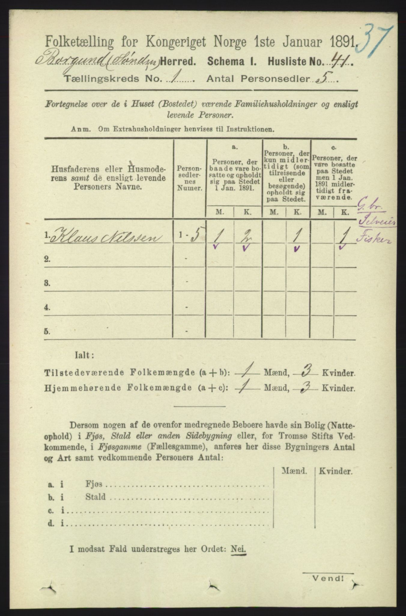 RA, 1891 census for 1531 Borgund, 1891, p. 101