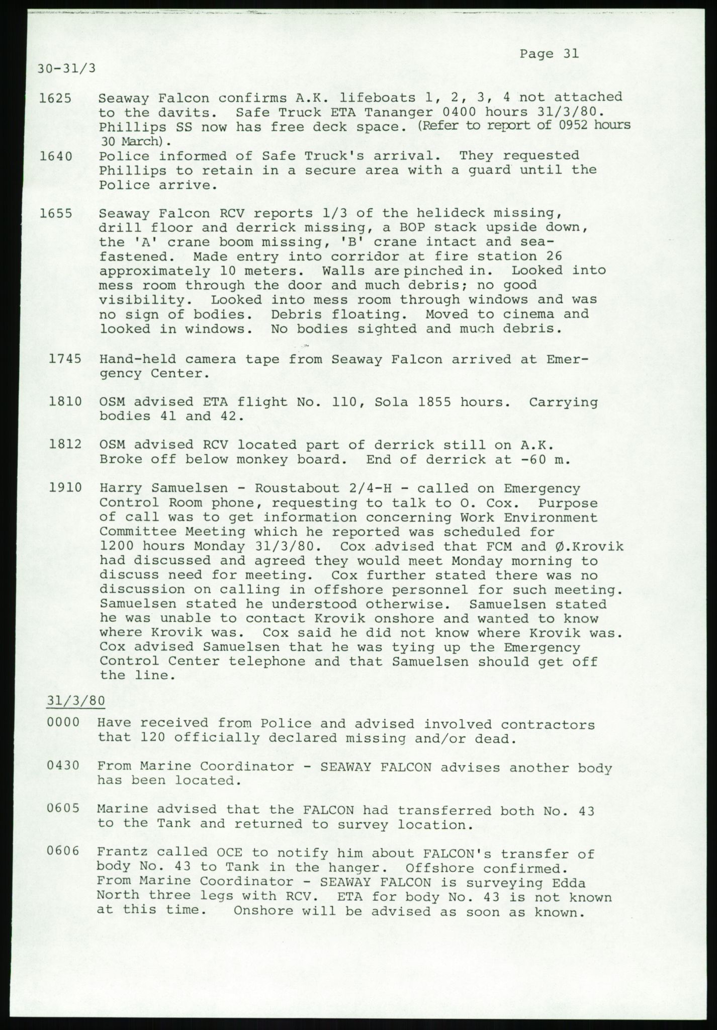 Justisdepartementet, Granskningskommisjonen ved Alexander Kielland-ulykken 27.3.1980, AV/RA-S-1165/D/L0017: P Hjelpefartøy (Doku.liste + P1-P6 av 6)/Q Hovedredningssentralen (Q0-Q27 av 27), 1980-1981, p. 95