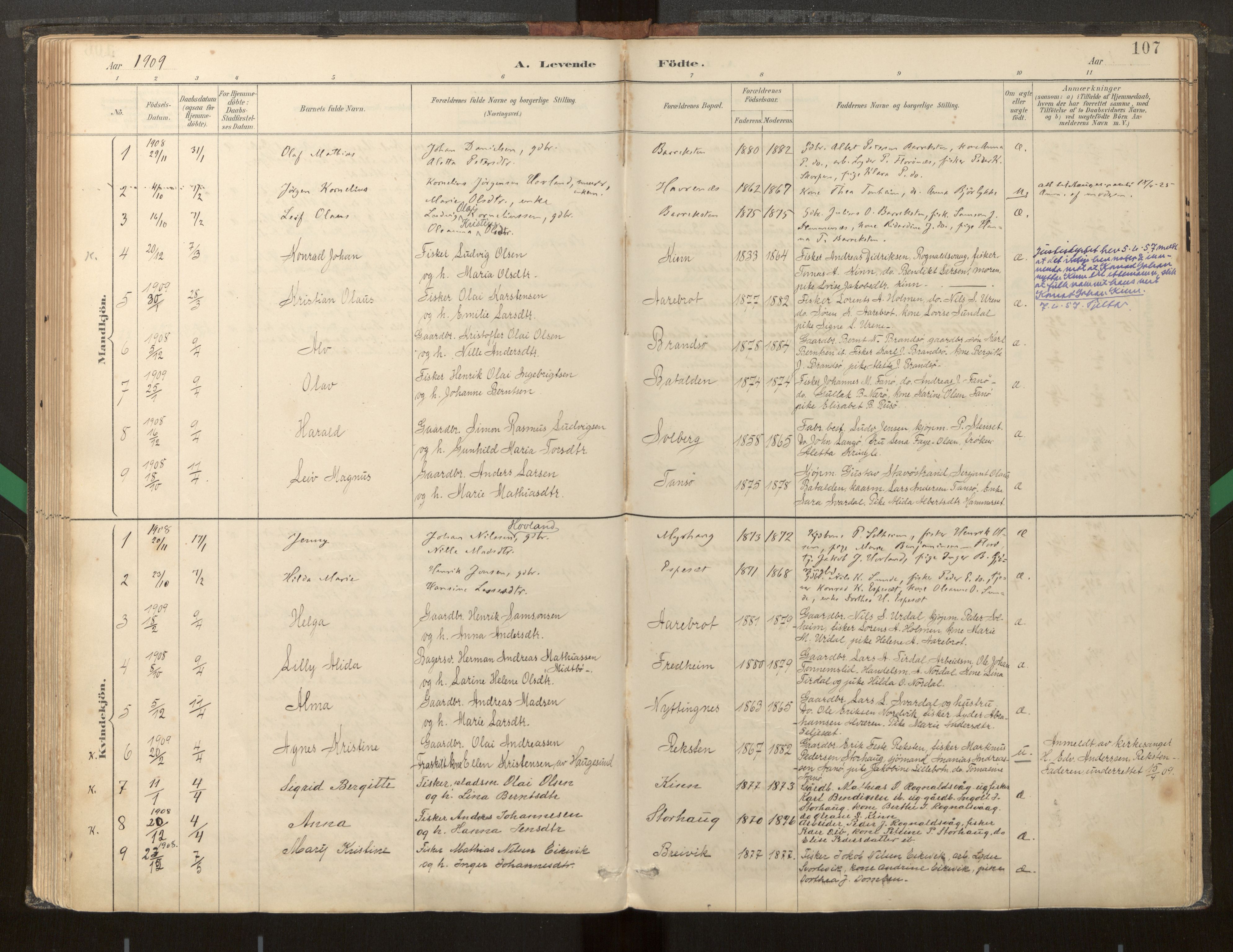 Kinn sokneprestembete, AV/SAB-A-80801/H/Haa/Haab/L0001: Parish register (official) no. B 1, 1886-1921, p. 107