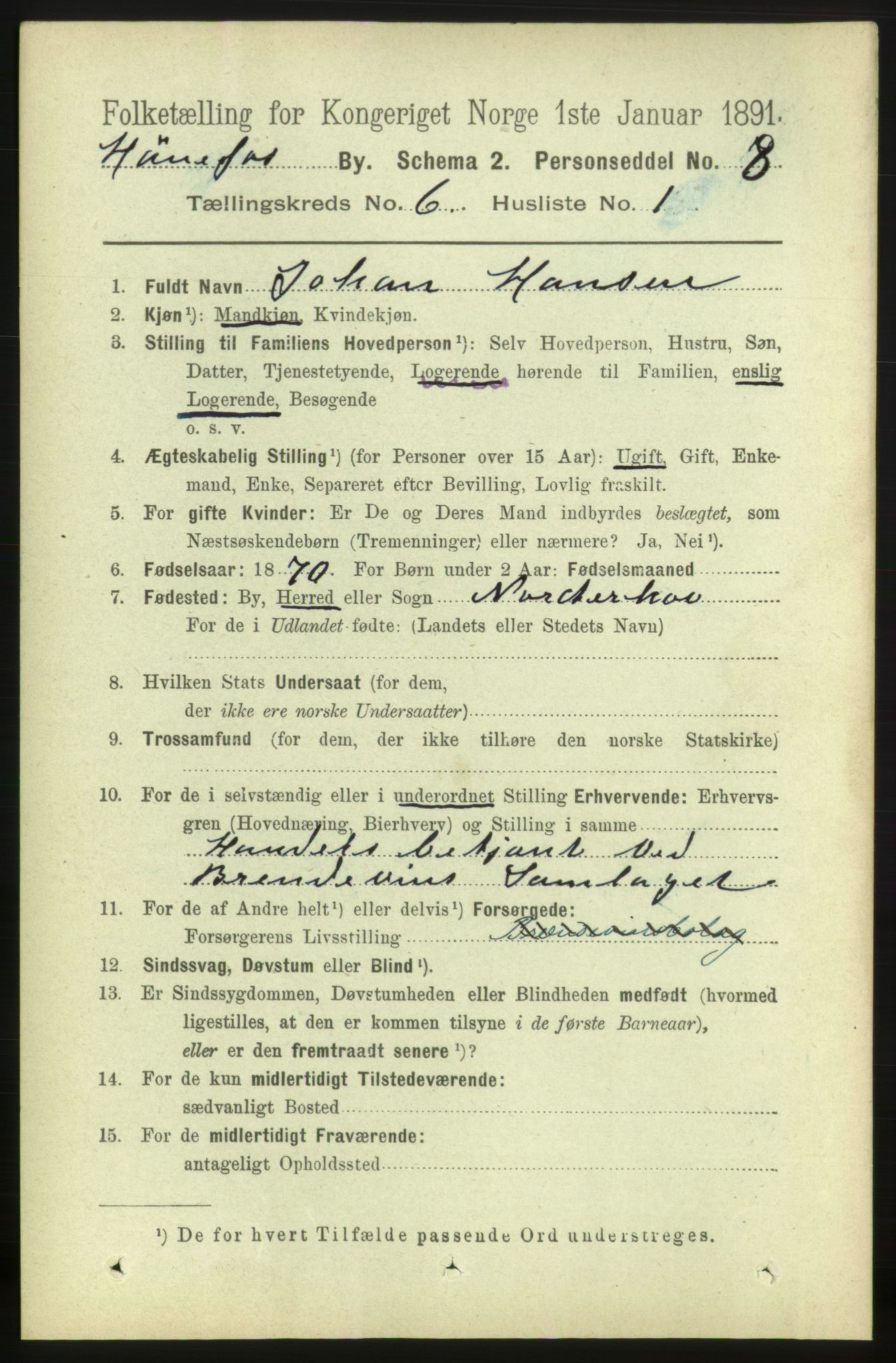 RA, 1891 census for 0601 Hønefoss, 1891, p. 1019