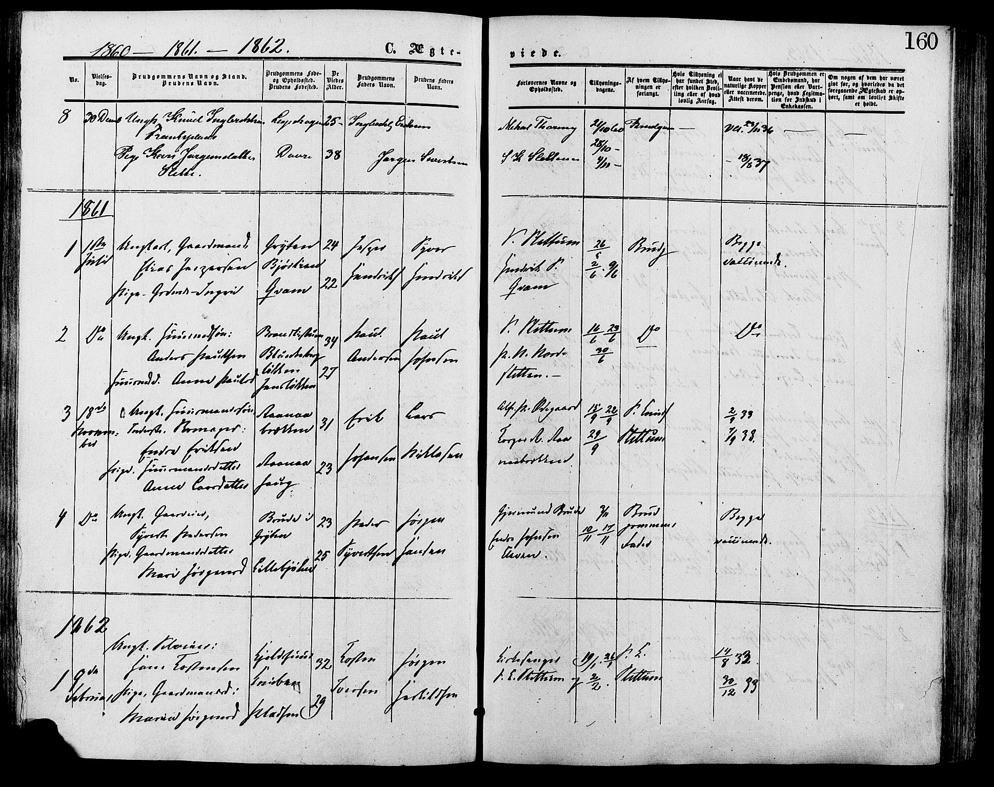 Lesja prestekontor, AV/SAH-PREST-068/H/Ha/Haa/L0009: Parish register (official) no. 9, 1854-1889, p. 160