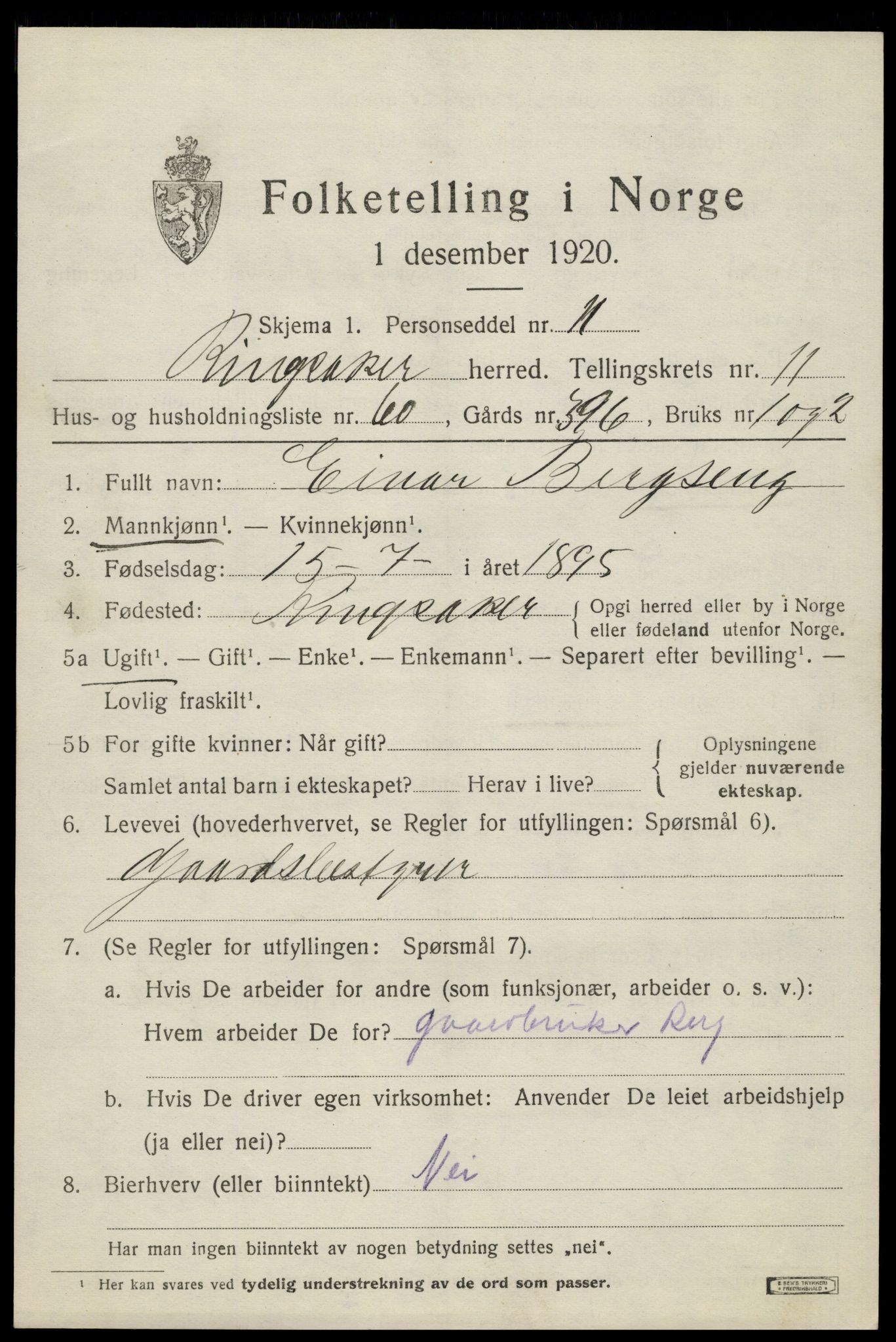 SAH, 1920 census for Ringsaker, 1920, p. 19060