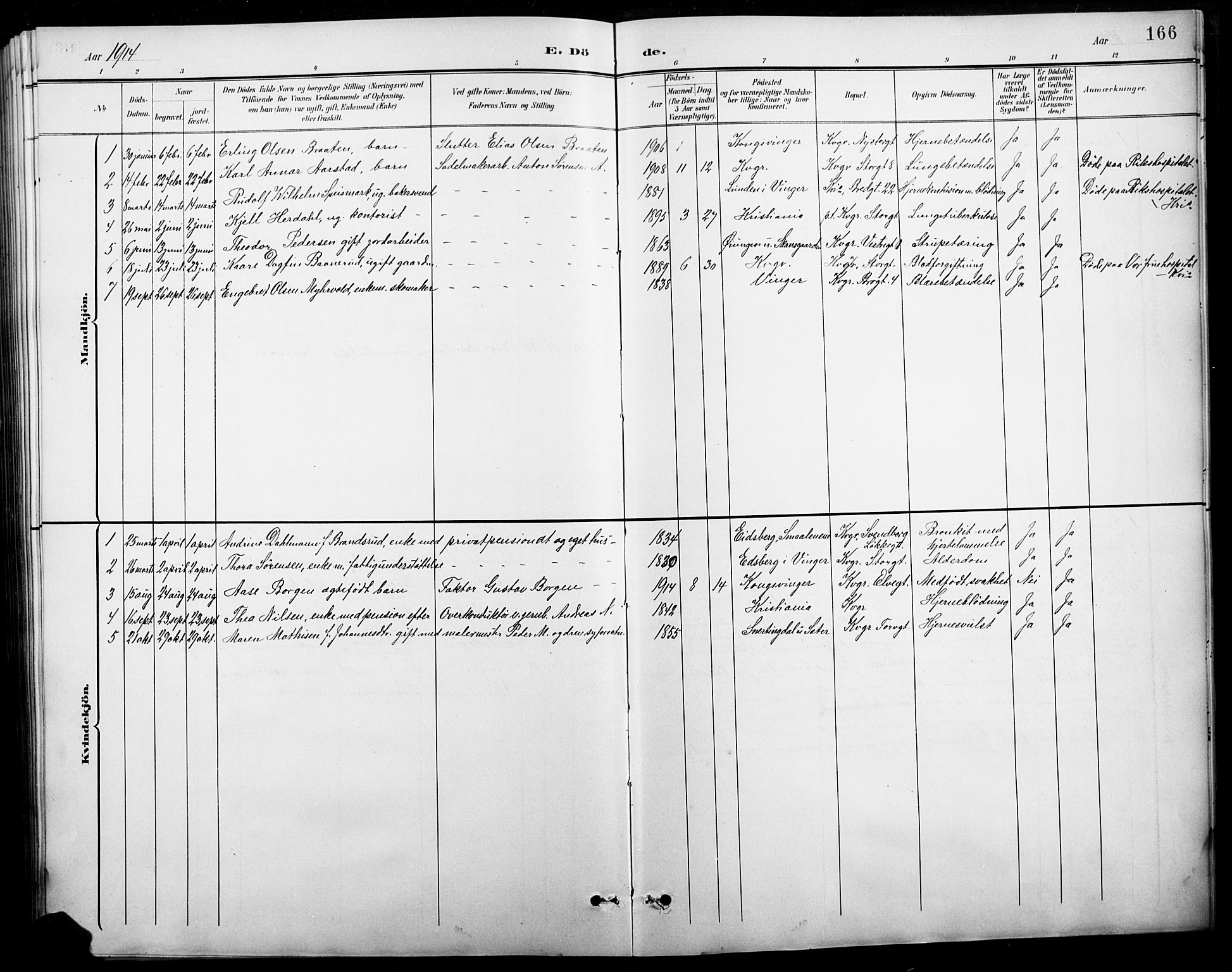 Vinger prestekontor, SAH/PREST-024/H/Ha/Hab/L0005: Parish register (copy) no. 5, 1895-1920, p. 166