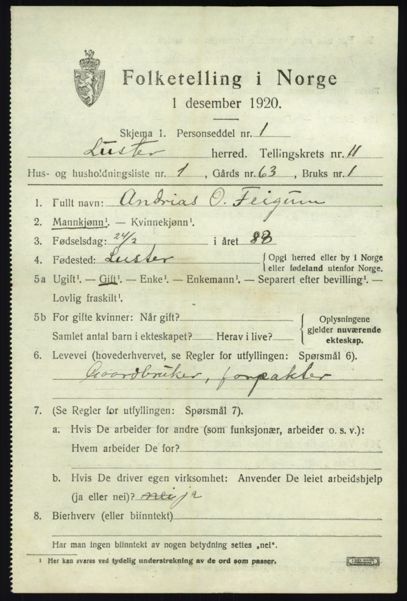 SAB, 1920 census for Luster, 1920, p. 5800