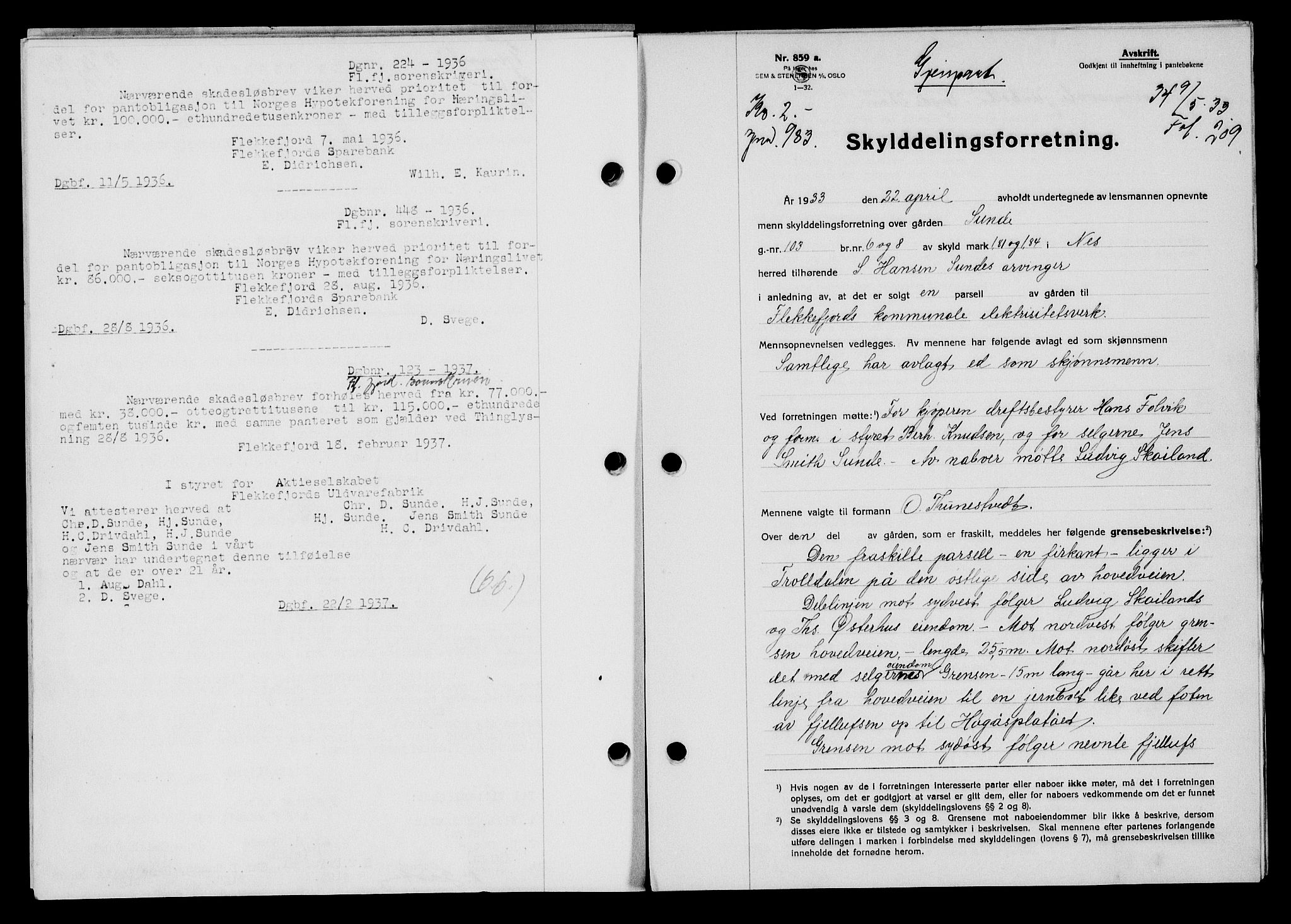 Flekkefjord sorenskriveri, SAK/1221-0001/G/Gb/Gba/L0049: Mortgage book no. 46, 1933-1934, Deed date: 23.05.1933
