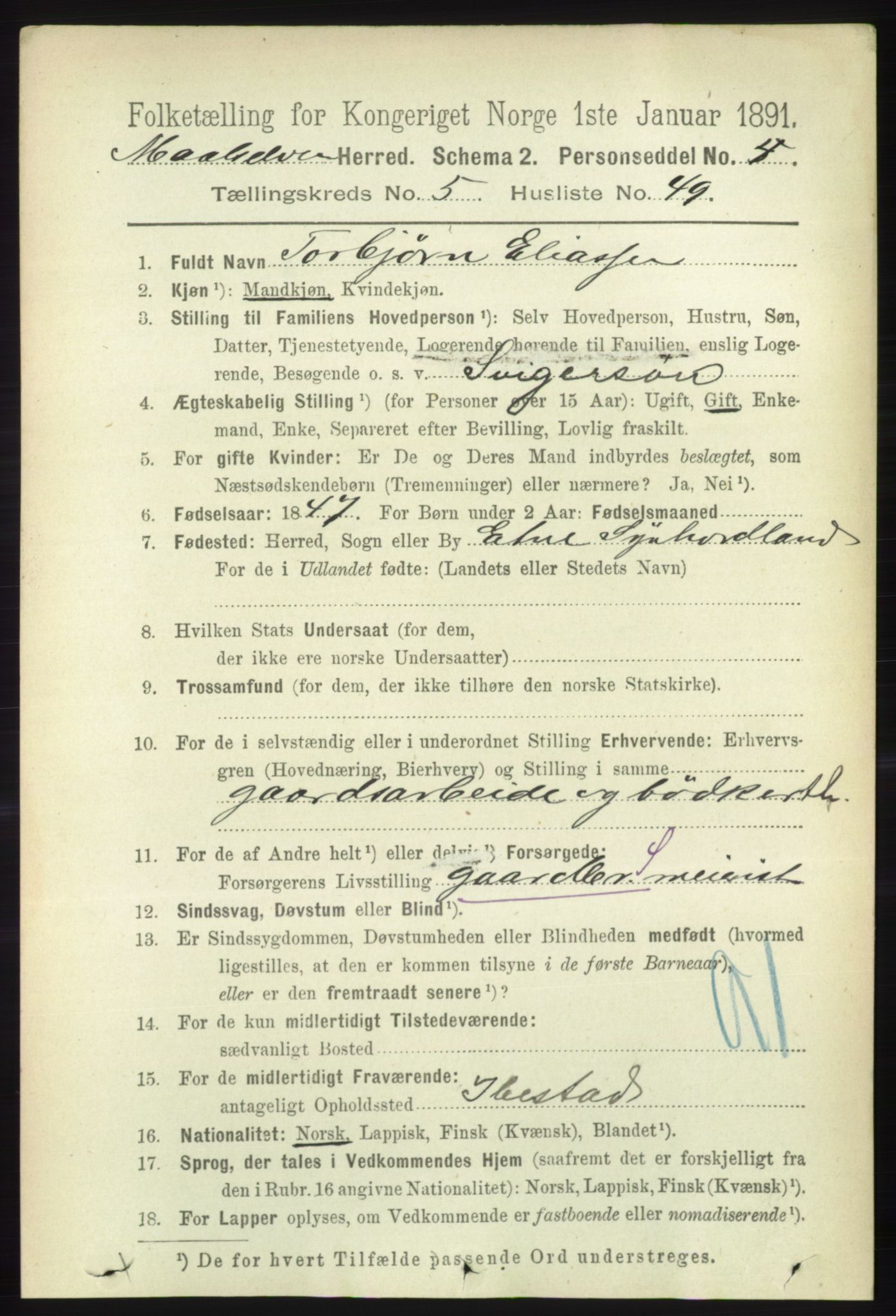 RA, 1891 census for 1924 Målselv, 1891, p. 1941