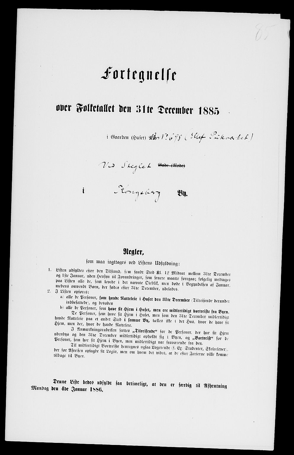 SAKO, 1885 census for 0604 Kongsberg, 1885, p. 485