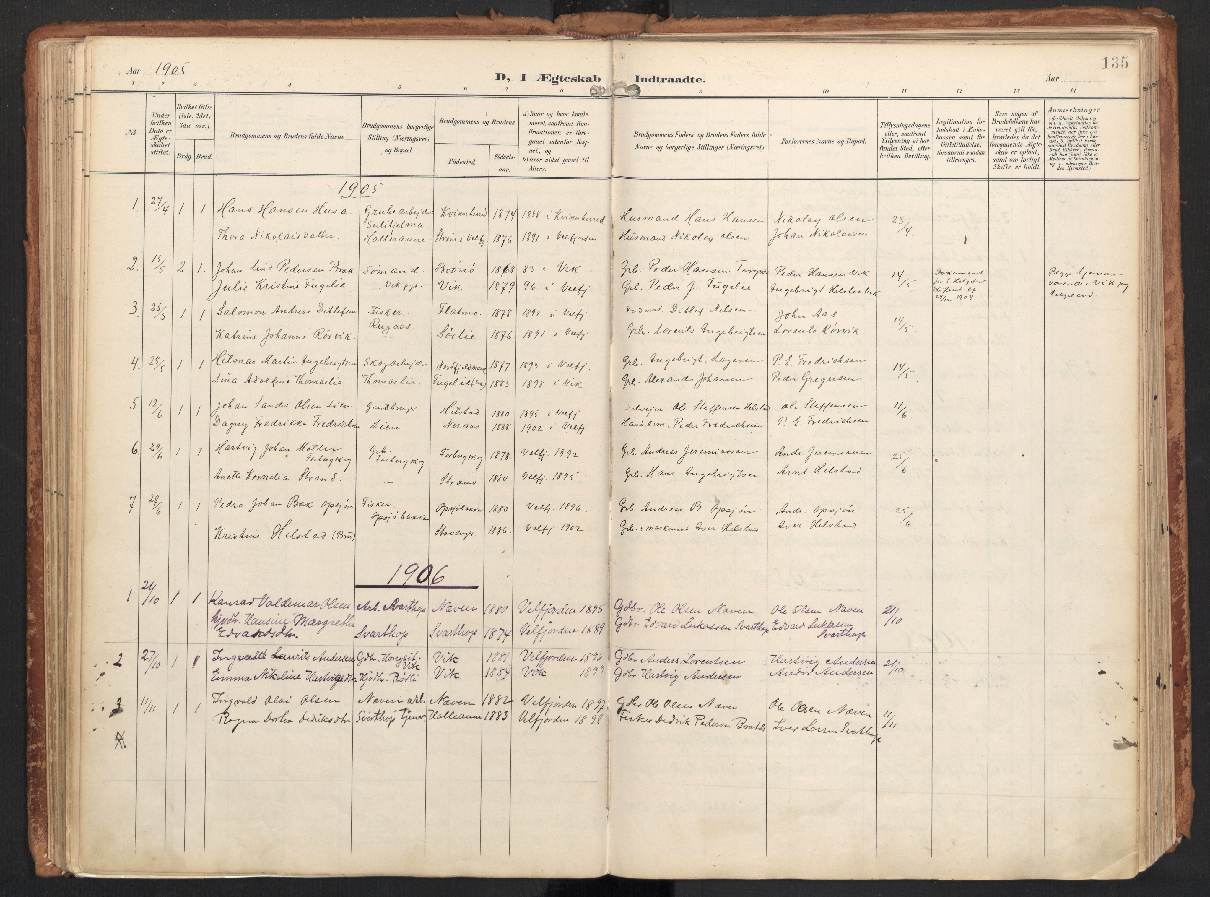 Ministerialprotokoller, klokkerbøker og fødselsregistre - Nordland, SAT/A-1459/814/L0227: Parish register (official) no. 814A08, 1899-1920, p. 135