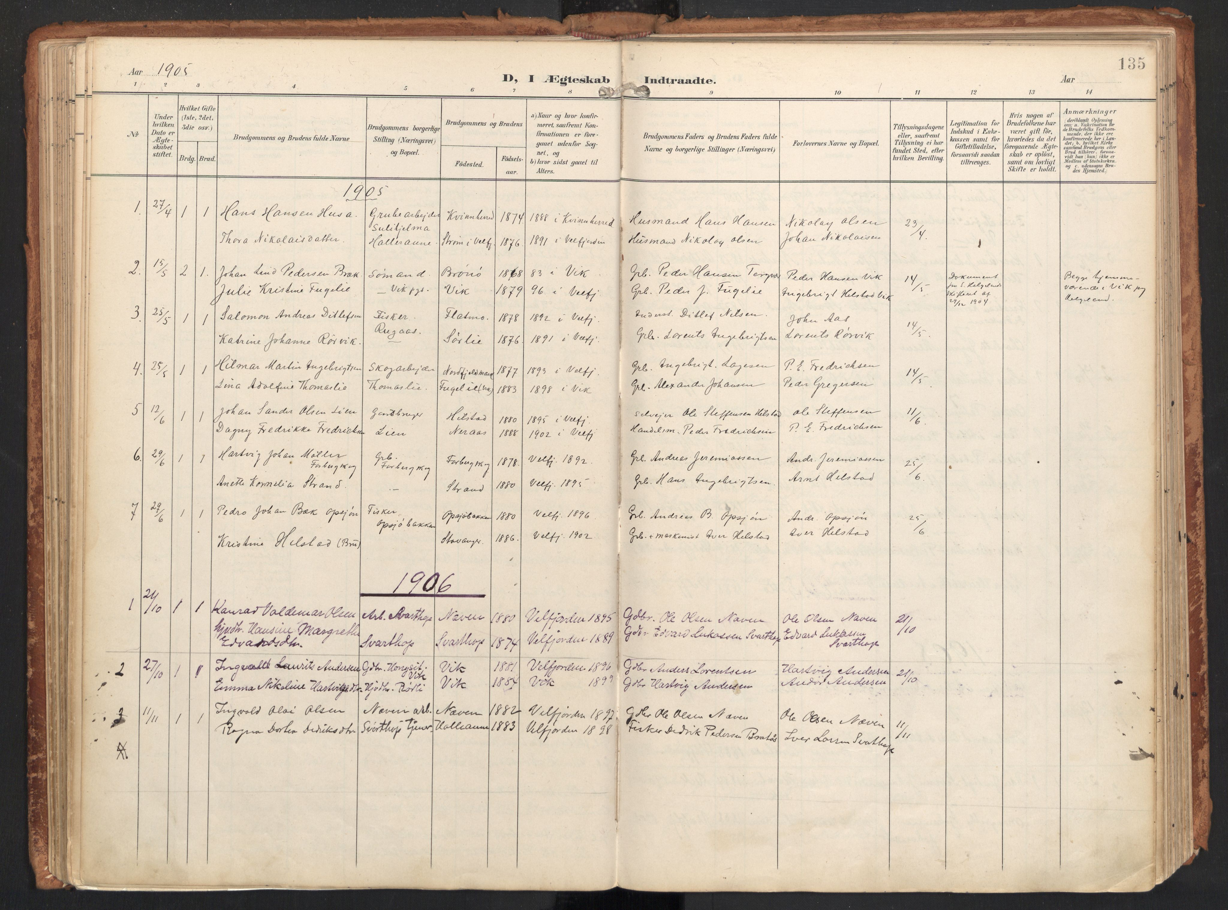 Ministerialprotokoller, klokkerbøker og fødselsregistre - Nordland, AV/SAT-A-1459/814/L0227: Parish register (official) no. 814A08, 1899-1920, p. 135