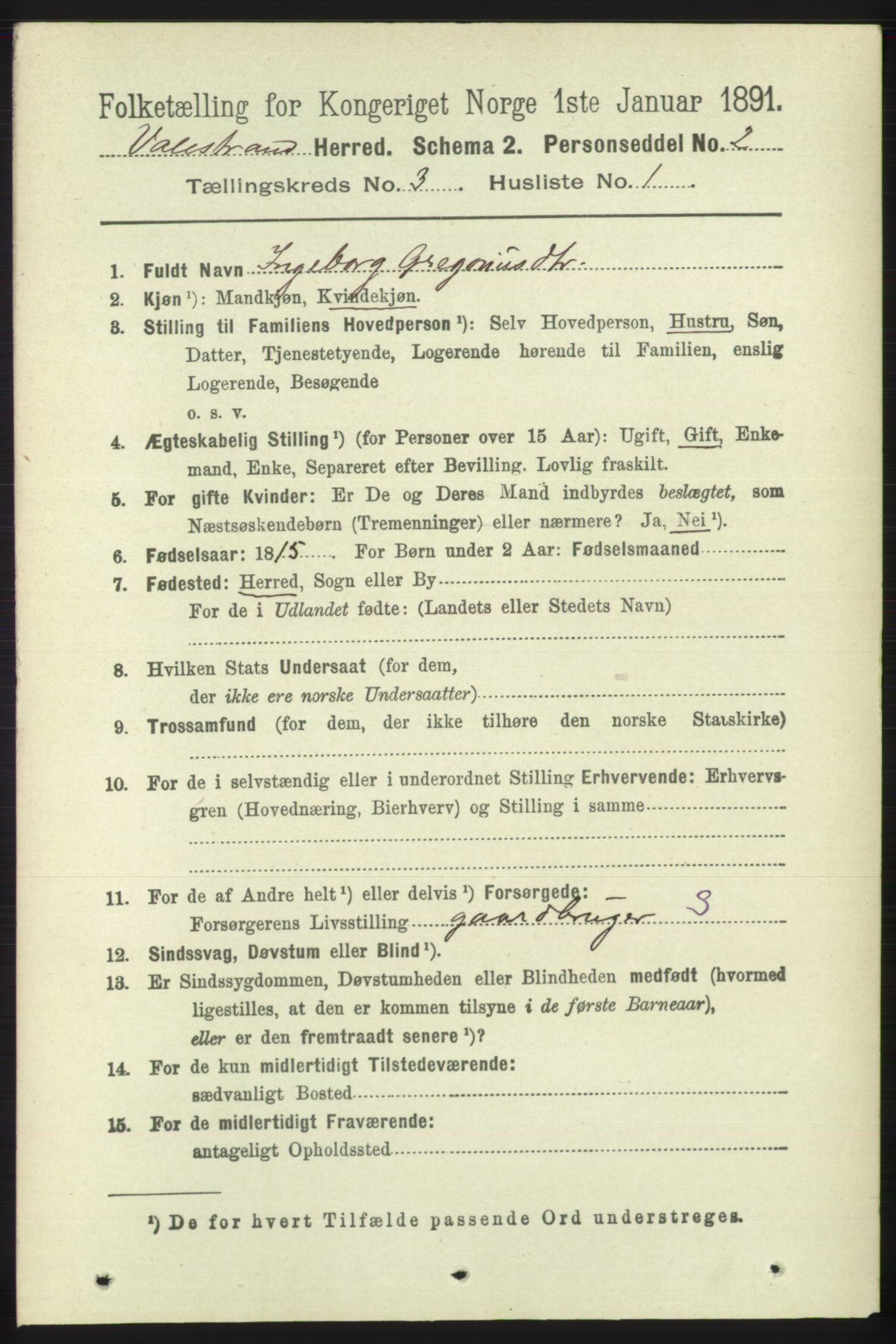 RA, 1891 census for 1217 Valestrand, 1891, p. 544