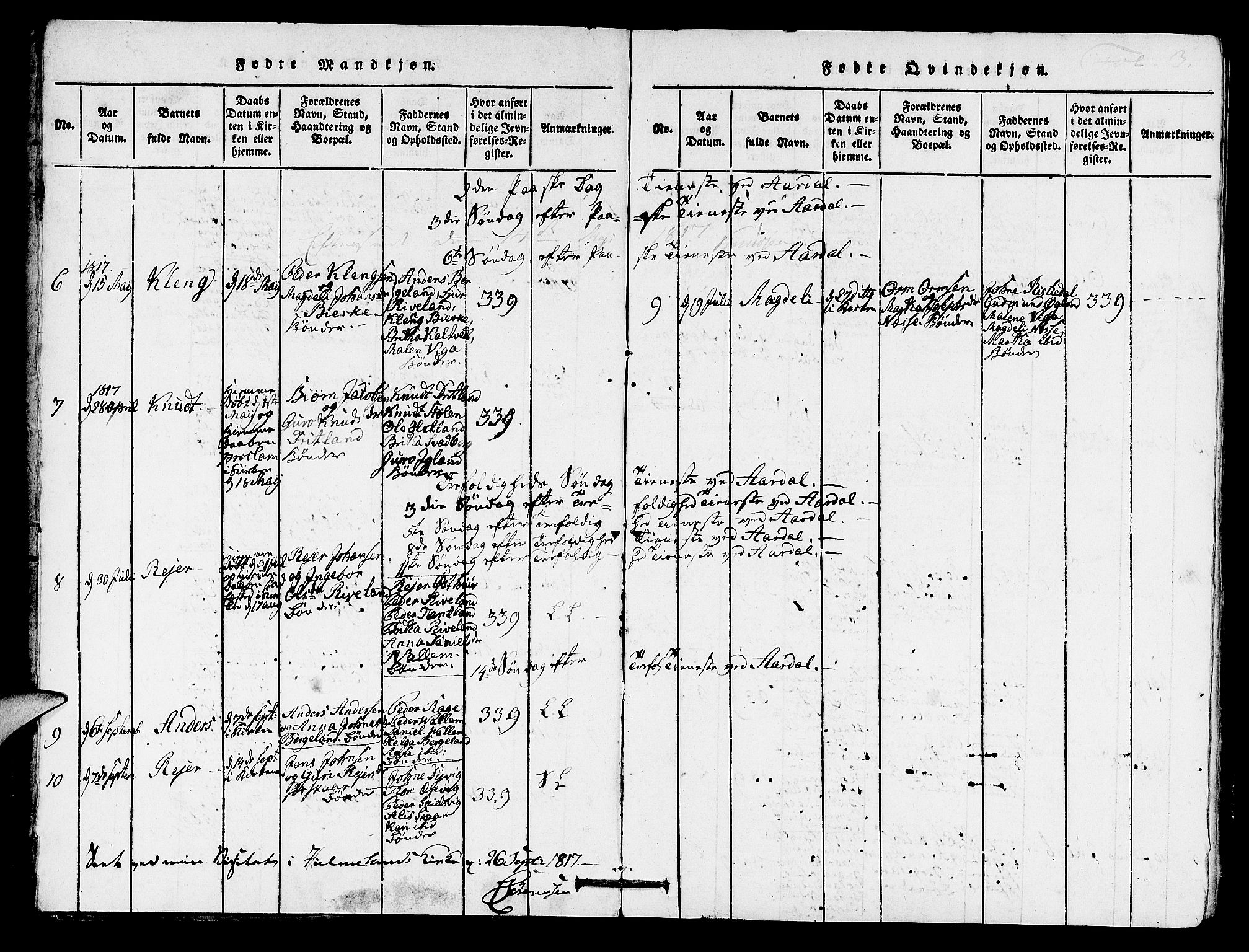Hjelmeland sokneprestkontor, SAST/A-101843/01/IV/L0005: Parish register (official) no. A 5, 1816-1841, p. 3