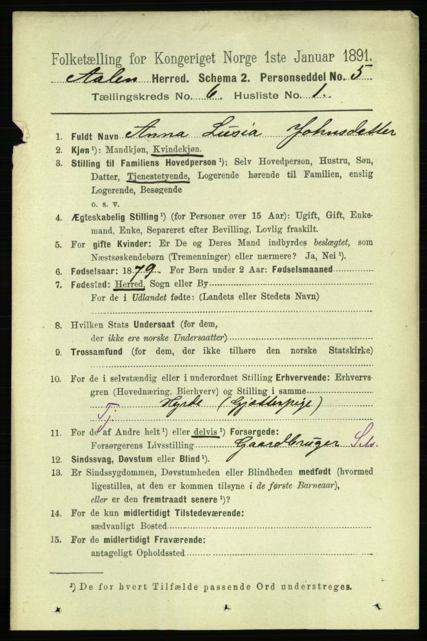 RA, 1891 census for 1644 Ålen, 1891, p. 1922