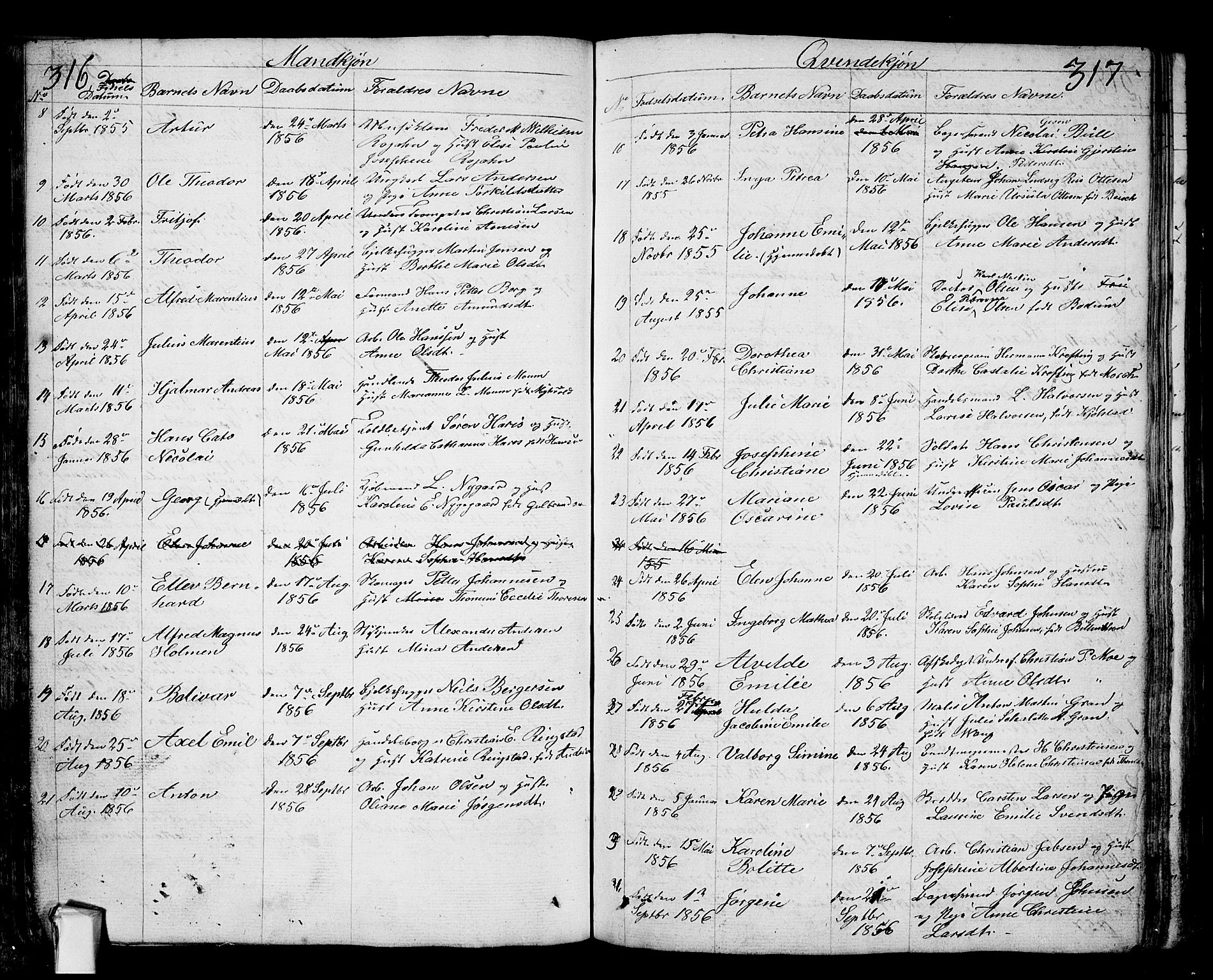 Fredrikstad prestekontor Kirkebøker, SAO/A-11082/G/Ga/L0001: Parish register (copy) no. 1, 1824-1879, p. 316-317