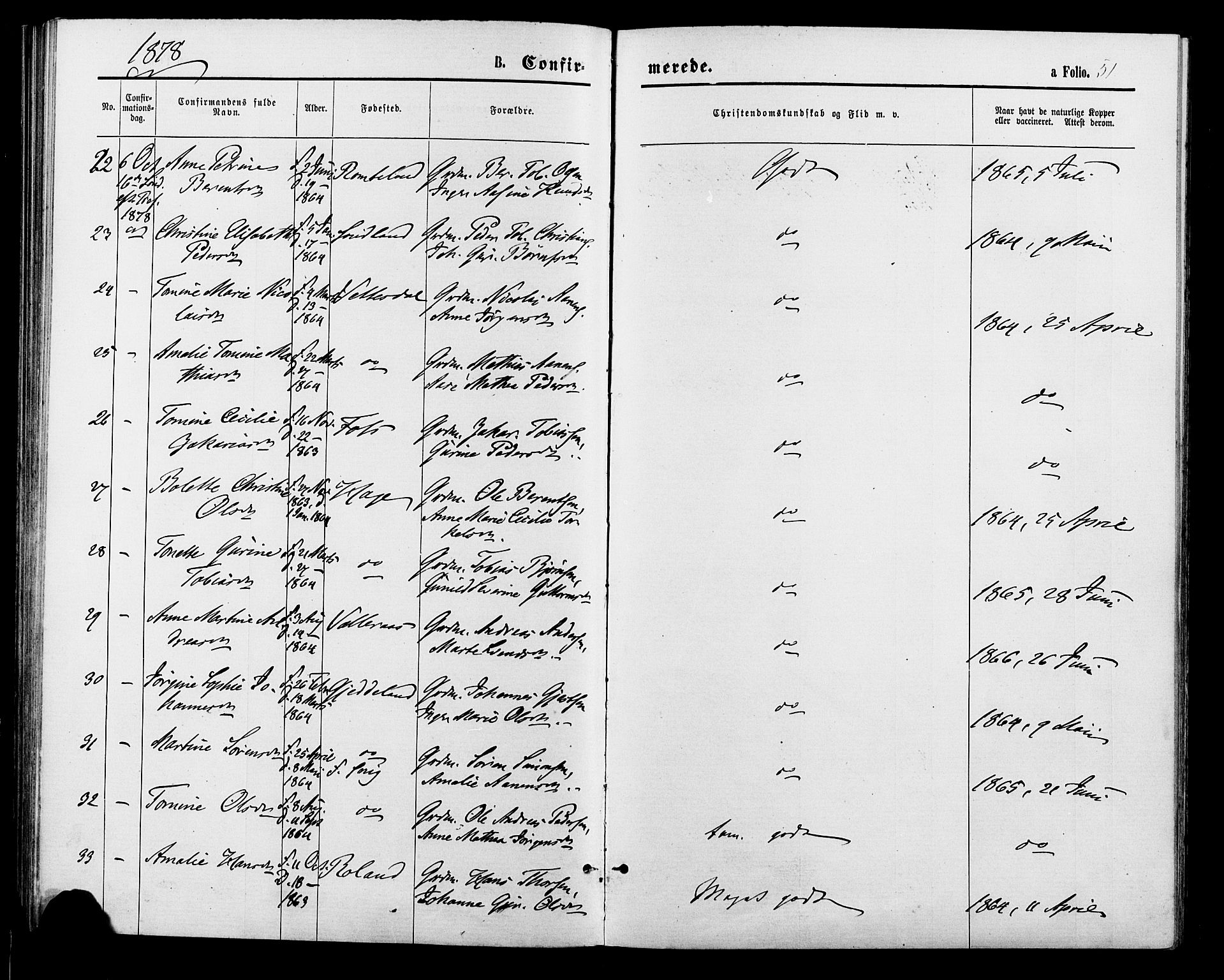 Sør-Audnedal sokneprestkontor, SAK/1111-0039/F/Fa/Fab/L0008: Parish register (official) no. A 8, 1876-1881, p. 51