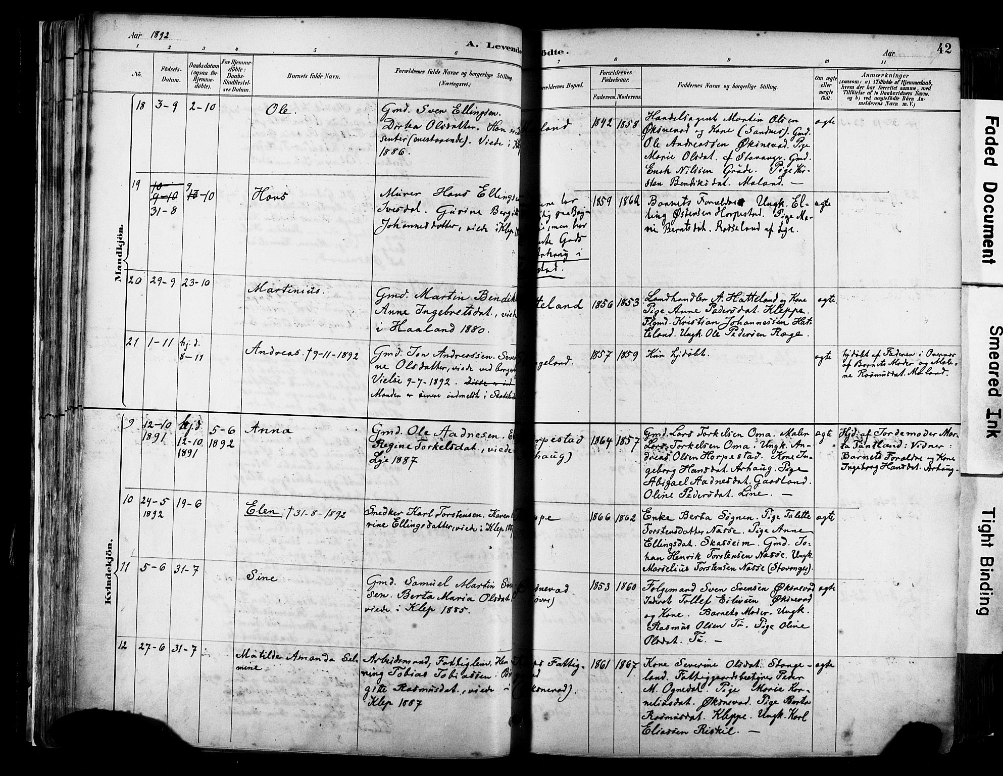 Klepp sokneprestkontor, AV/SAST-A-101803/001/3/30BA/L0009: Parish register (official) no. A 7, 1886-1915, p. 42