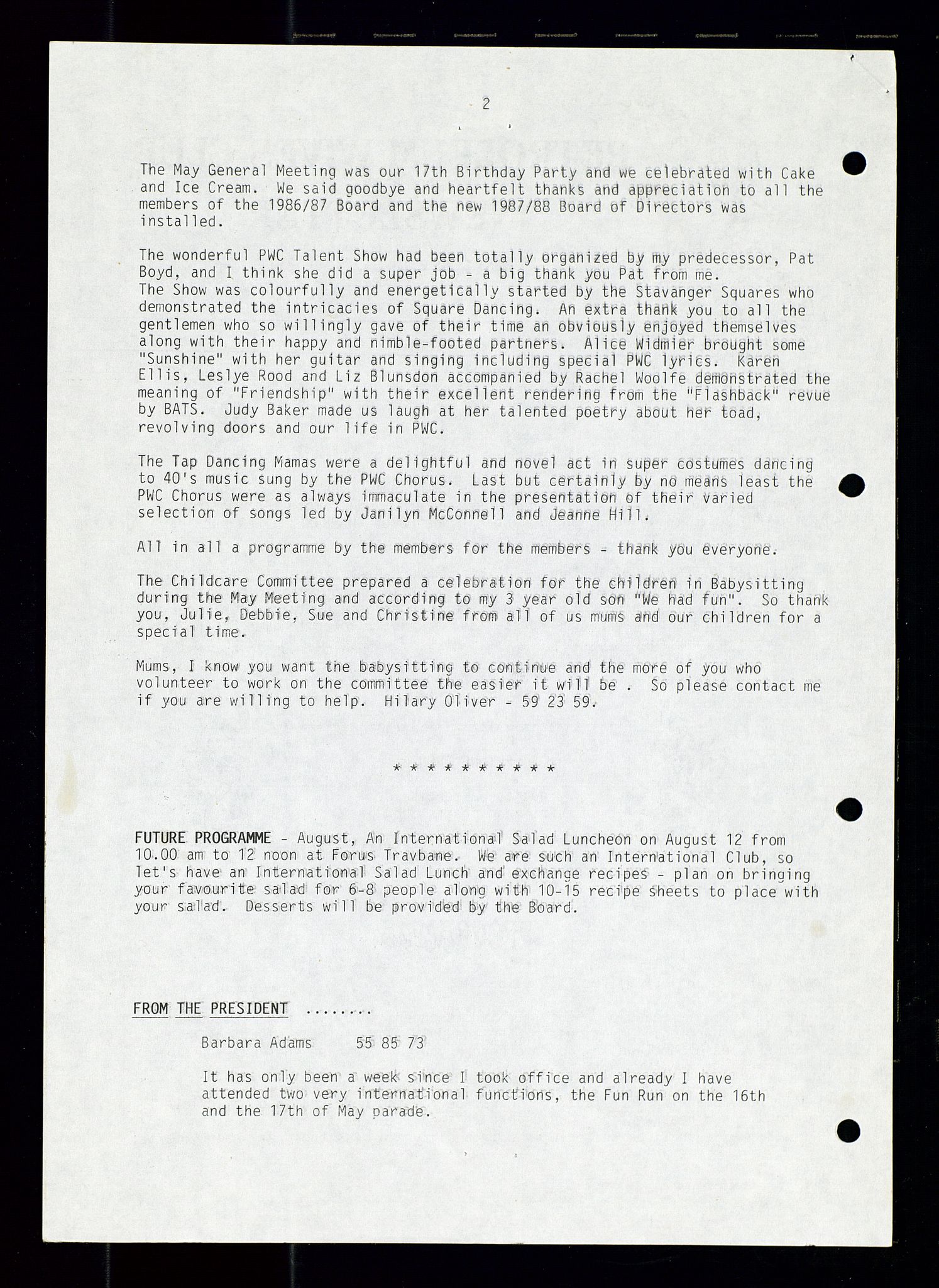 PA 1547 - Petroleum Wives Club, AV/SAST-A-101974/X/Xa/L0002: Newsletter, 1979-1987