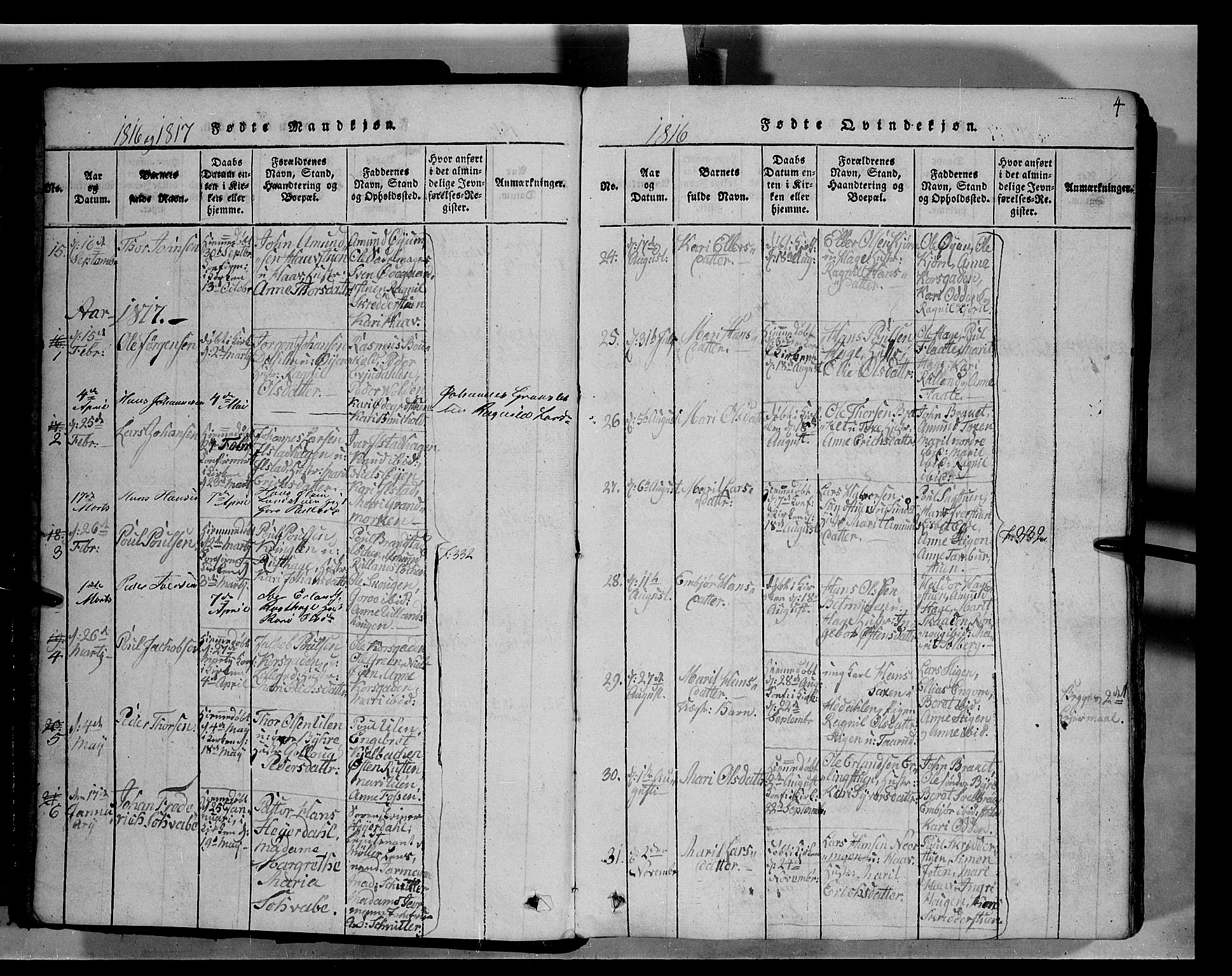 Fron prestekontor, AV/SAH-PREST-078/H/Ha/Hab/L0004: Parish register (copy) no. 4, 1816-1850, p. 4