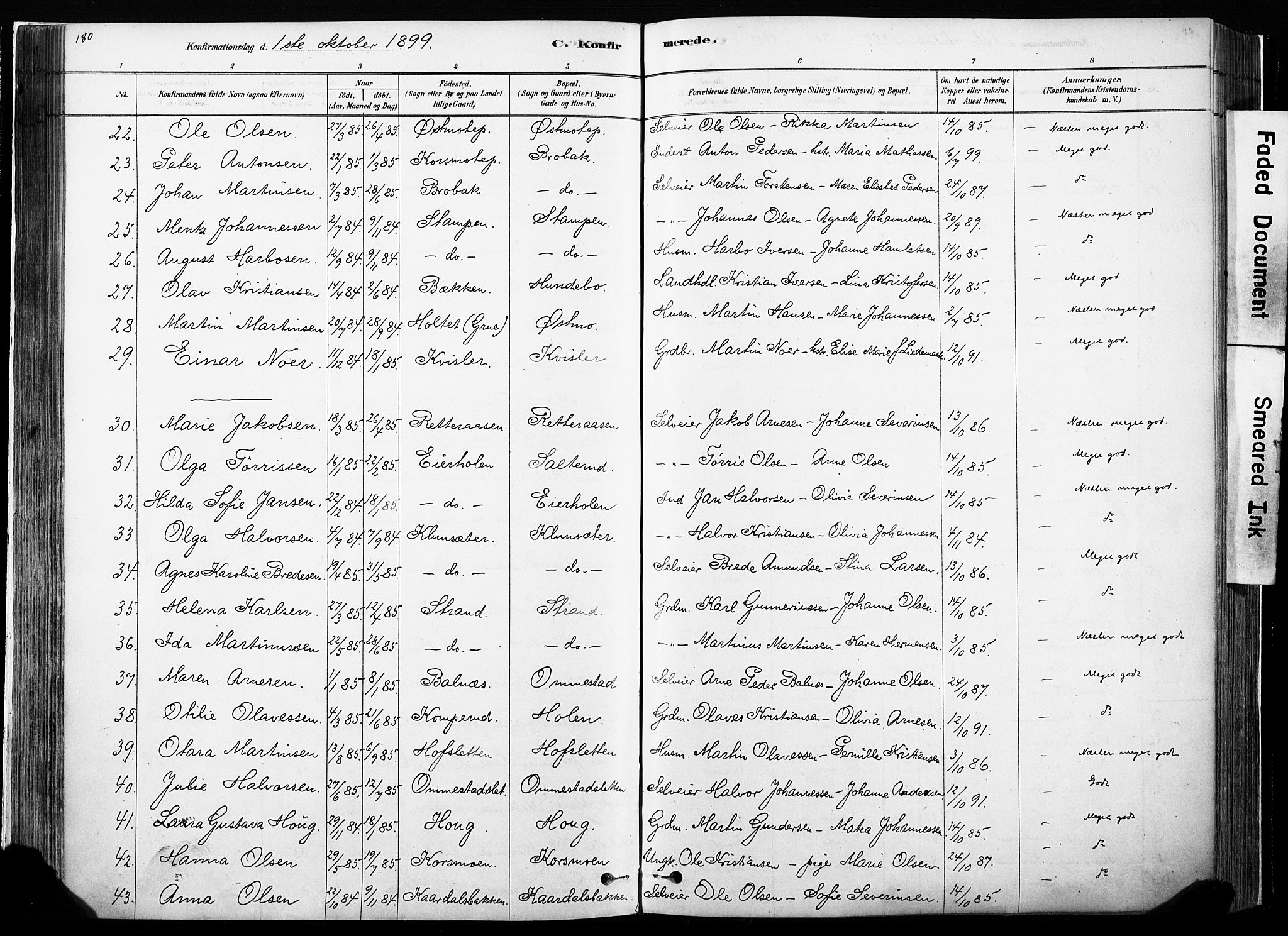 Hof prestekontor, AV/SAH-PREST-038/H/Ha/Haa/L0010: Parish register (official) no. 10, 1878-1909, p. 180