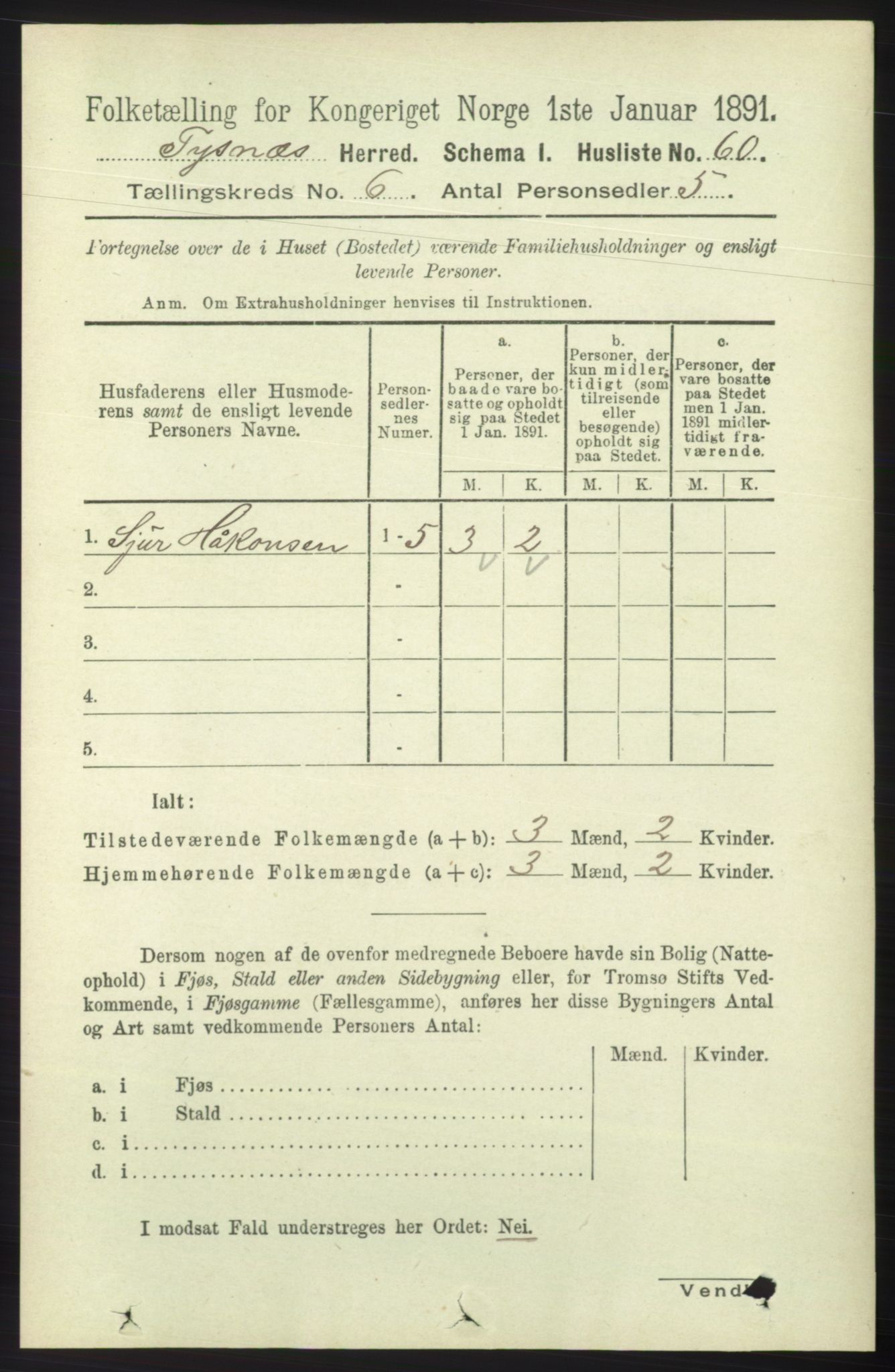 RA, 1891 census for 1223 Tysnes, 1891, p. 2359