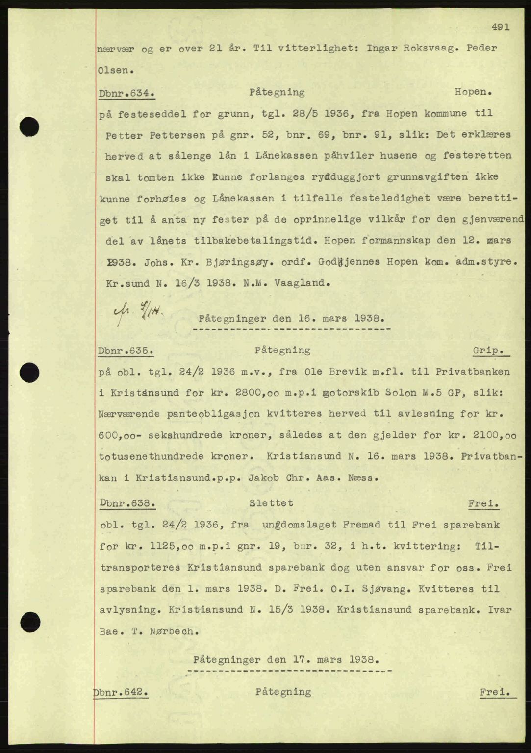 Nordmøre sorenskriveri, AV/SAT-A-4132/1/2/2Ca: Mortgage book no. C80, 1936-1939, Diary no: : 634/1938