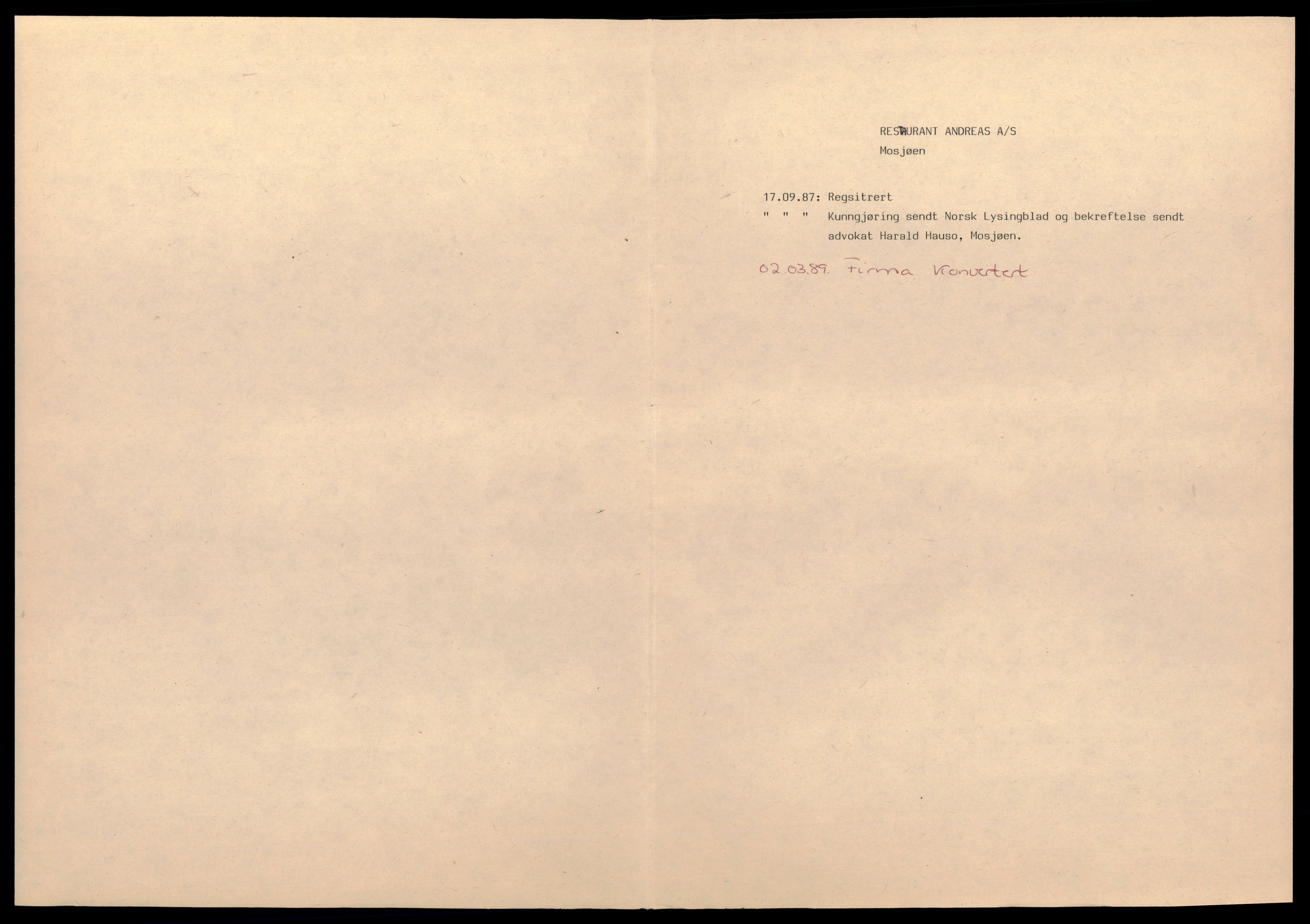 Alstahaug sorenskriveri, SAT/A-1009/2/J/Jd/Jdd/L0005: Aksjeselskap, Q-Å, 1890-1990, p. 1