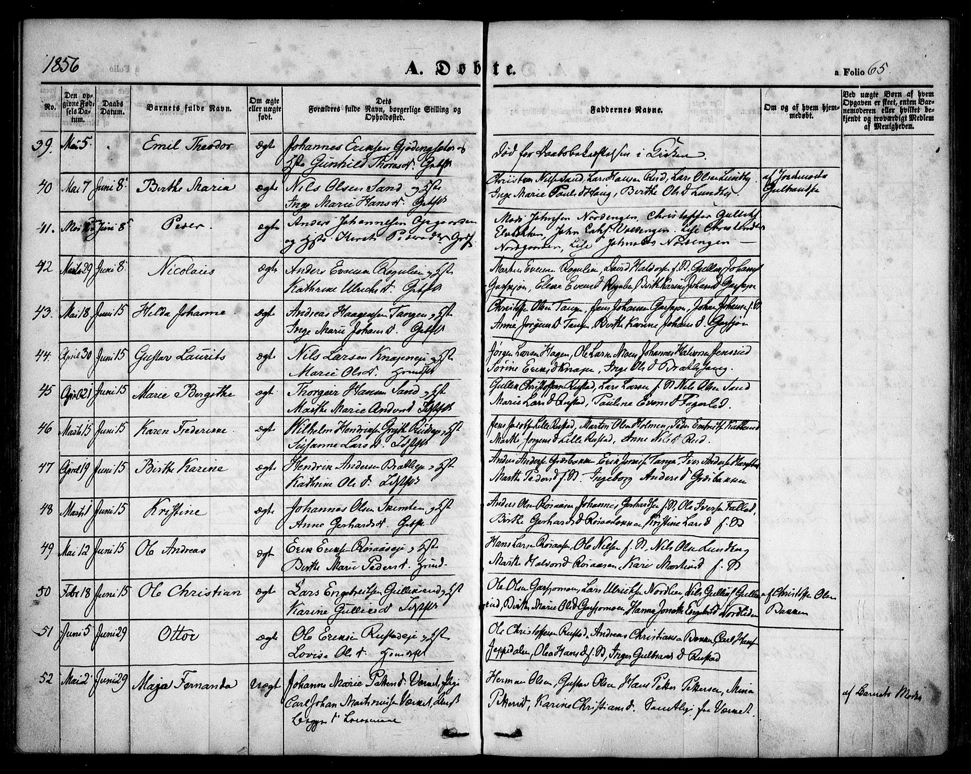 Hurdal prestekontor Kirkebøker, SAO/A-10889/F/Fa/L0005: Parish register (official) no. I 5, 1846-1859, p. 65