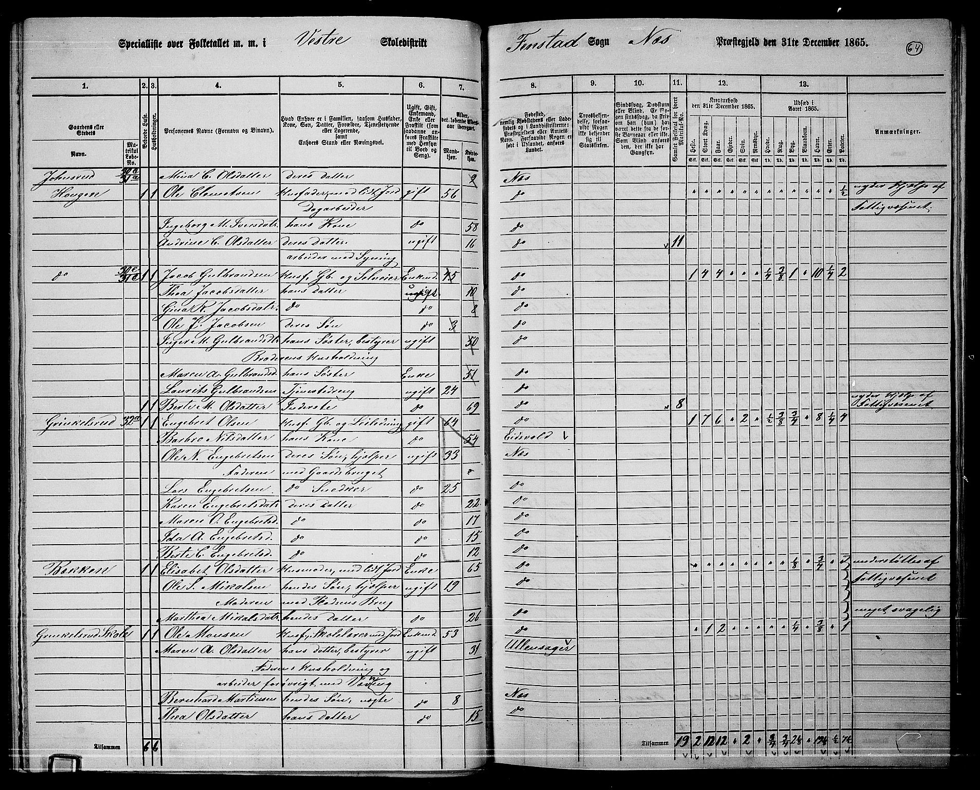 RA, 1865 census for Nes, 1865, p. 57