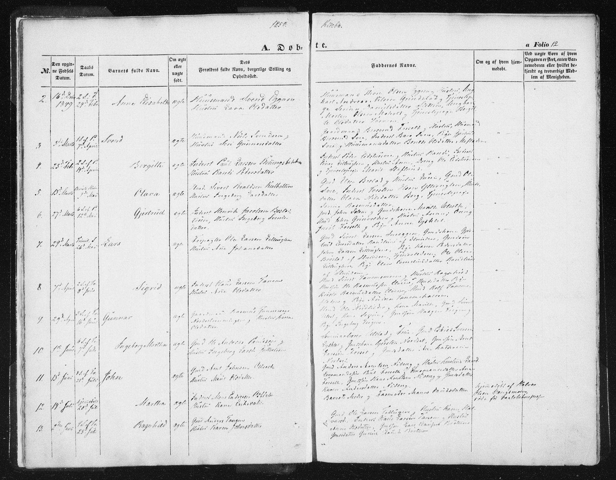 Ministerialprotokoller, klokkerbøker og fødselsregistre - Sør-Trøndelag, SAT/A-1456/618/L0441: Parish register (official) no. 618A05, 1843-1862, p. 12