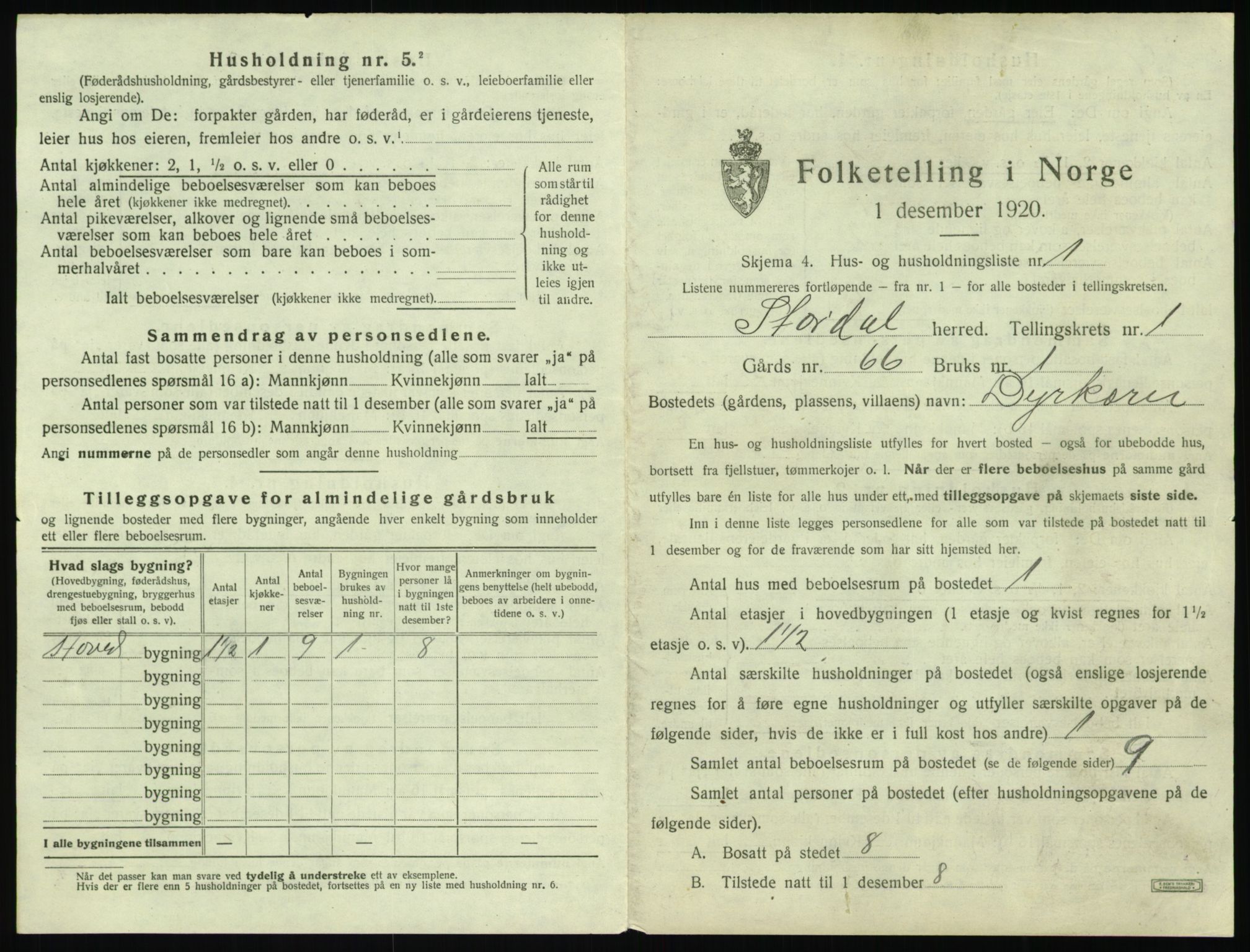 SAT, 1920 census for Stordal, 1920, p. 32